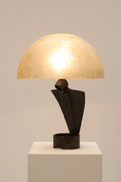 French Iron and Resin Brutalist Table Lamp