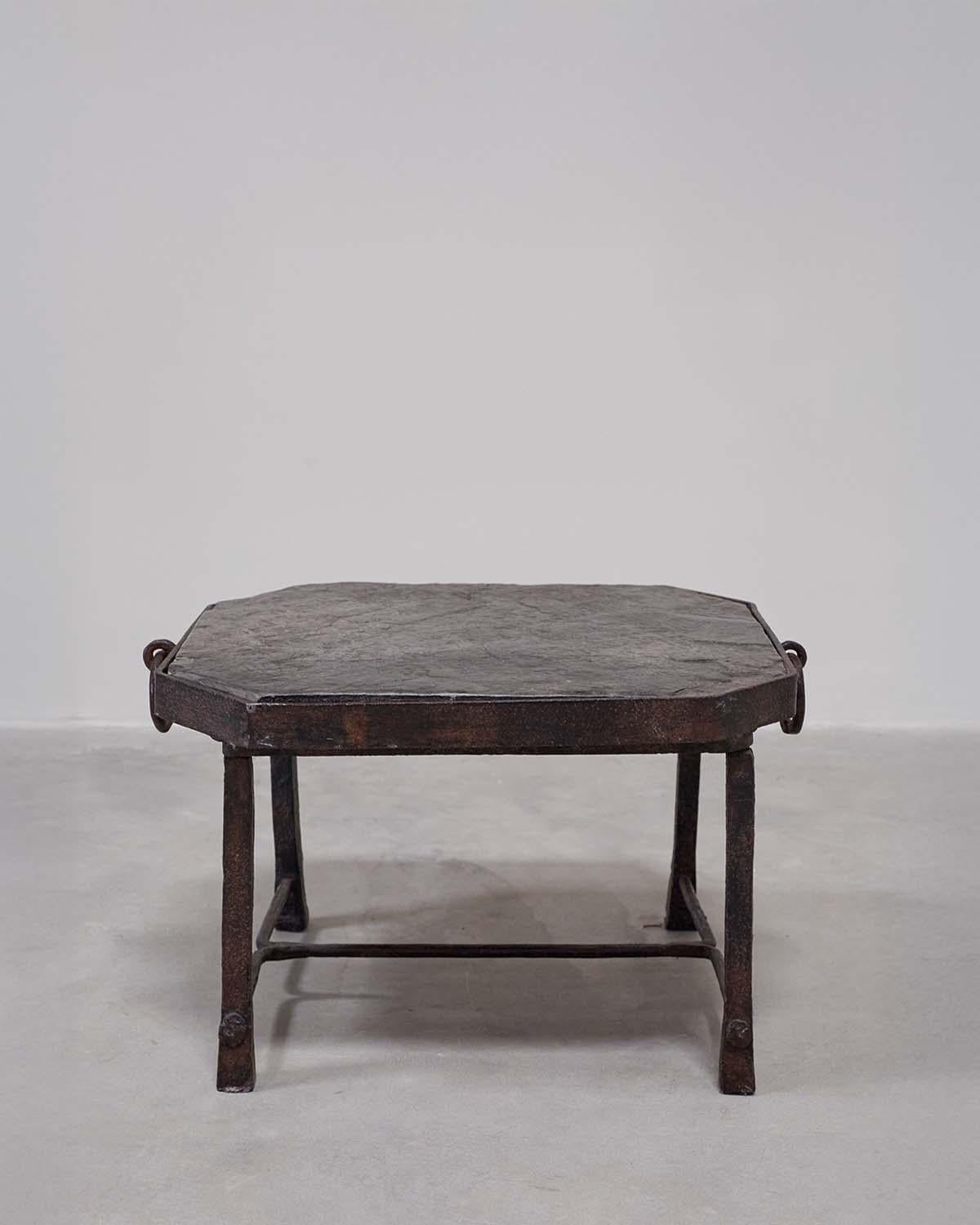 Mid-Century Modern French Iron and Slate side table For Sale