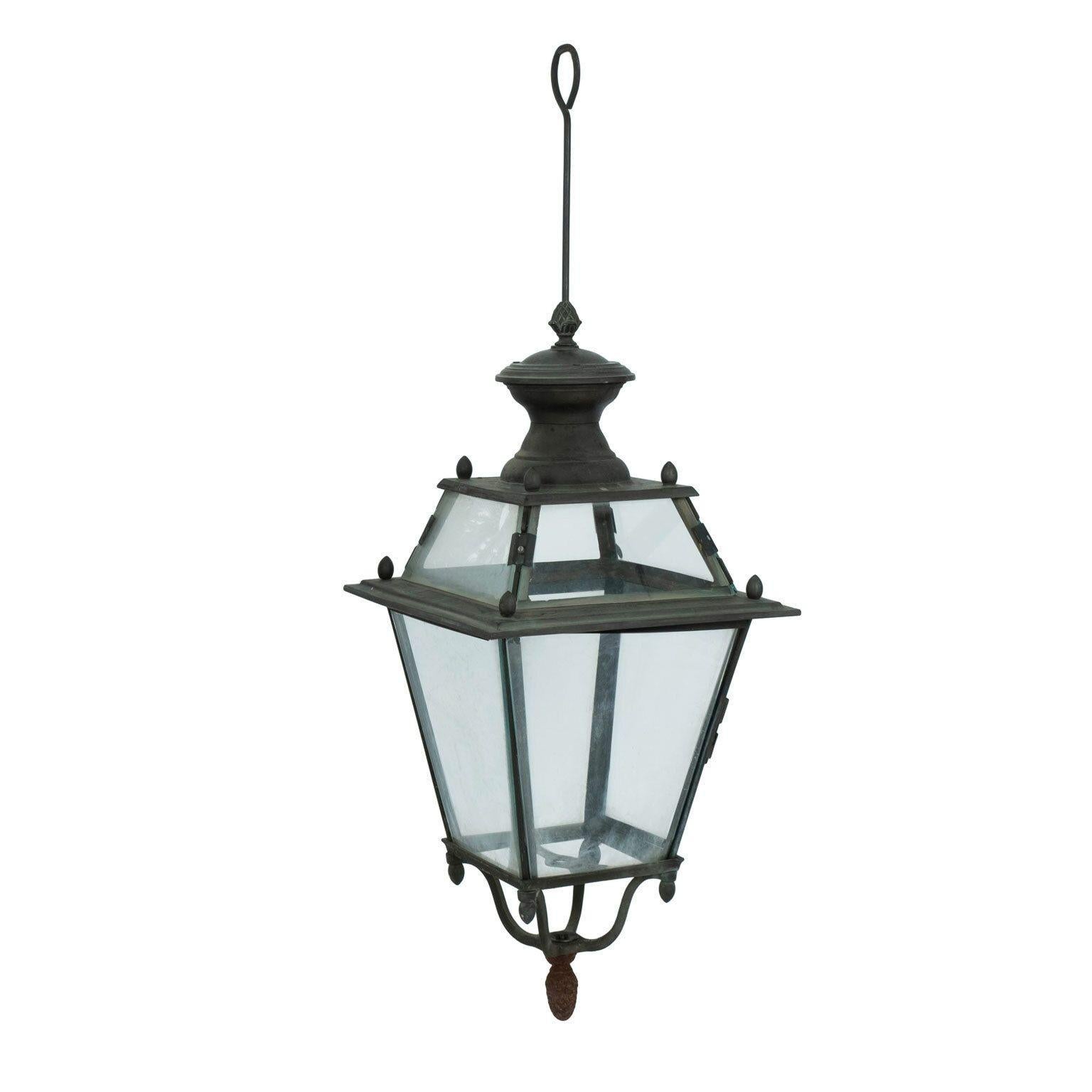 French Provincial French Iron and Tole Glass-Paneled Lantern