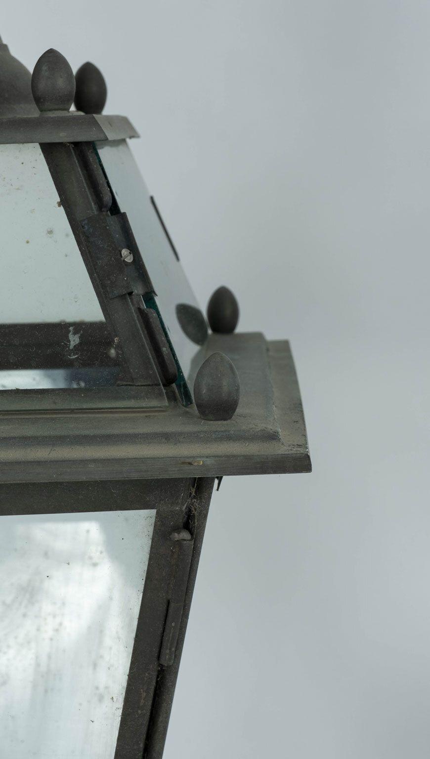 Brass French Iron and Tole Glass-Paneled Lantern