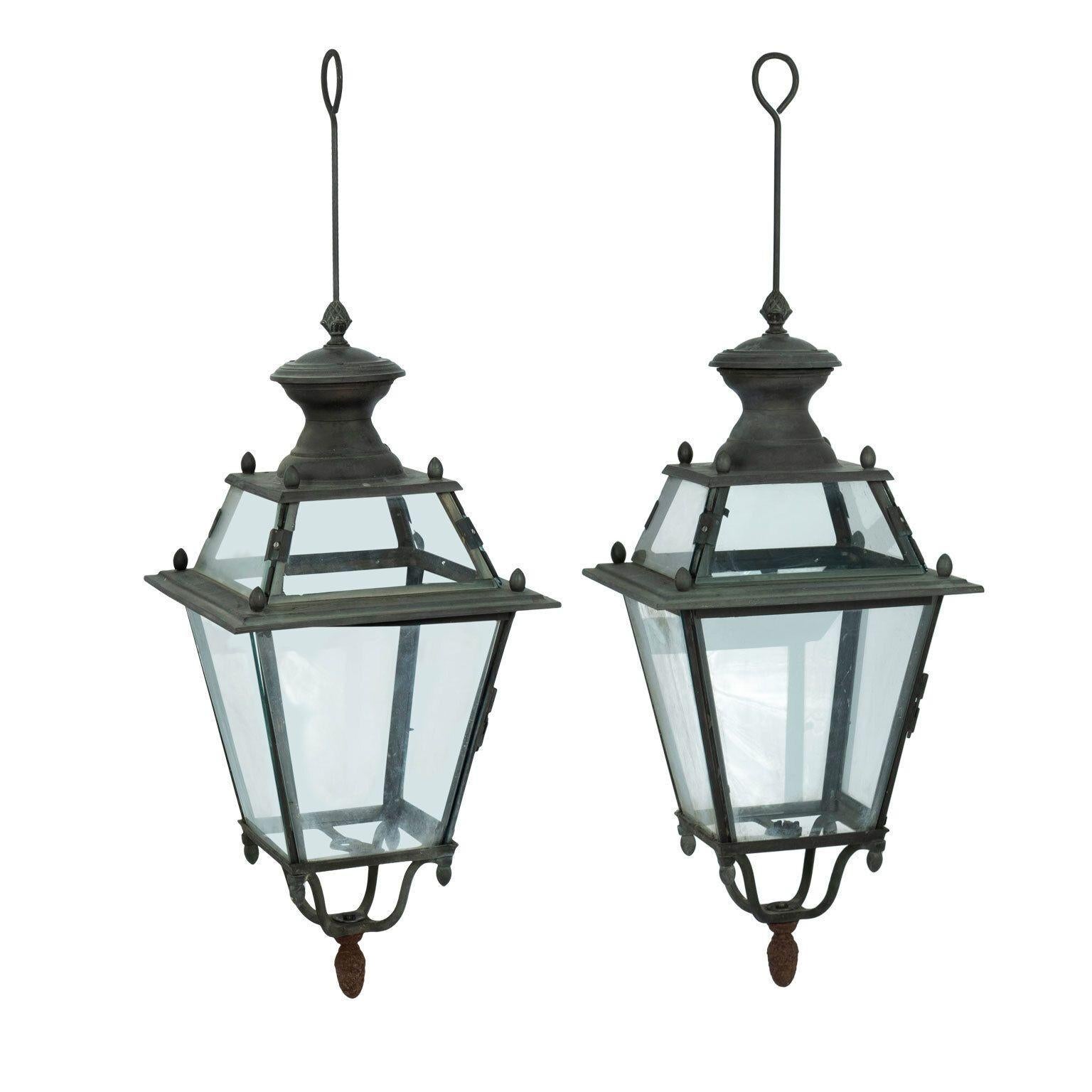French Iron and Tole Glass-Paneled Lantern For Sale 2
