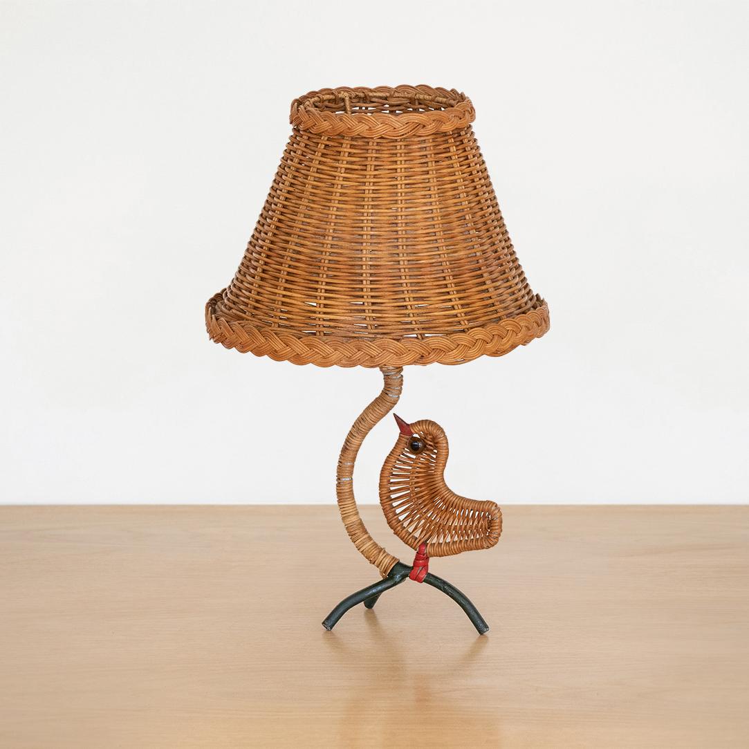 French Iron and Wicker Bird Lamp In Good Condition In Los Angeles, CA