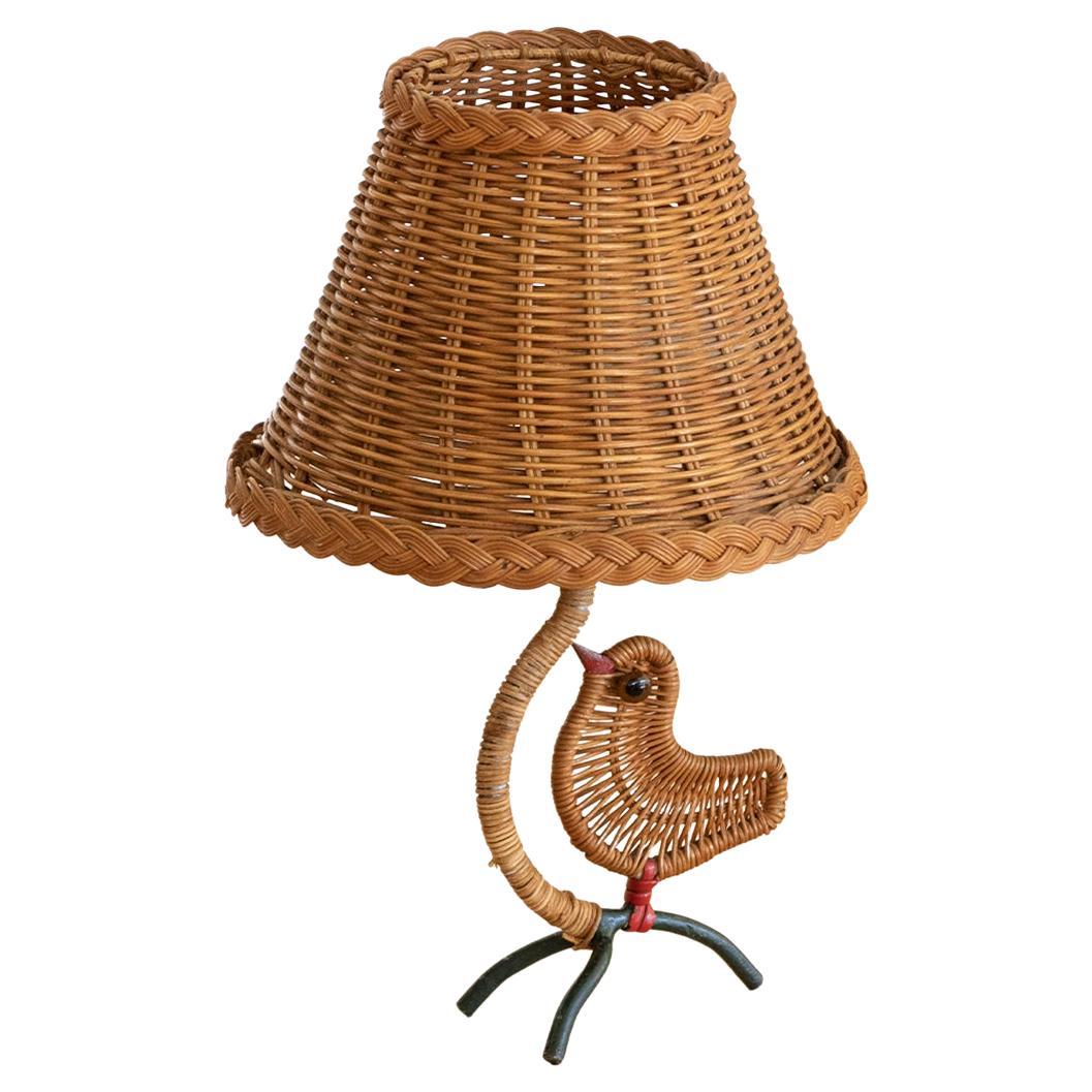 French Iron and Wicker Bird Lamp