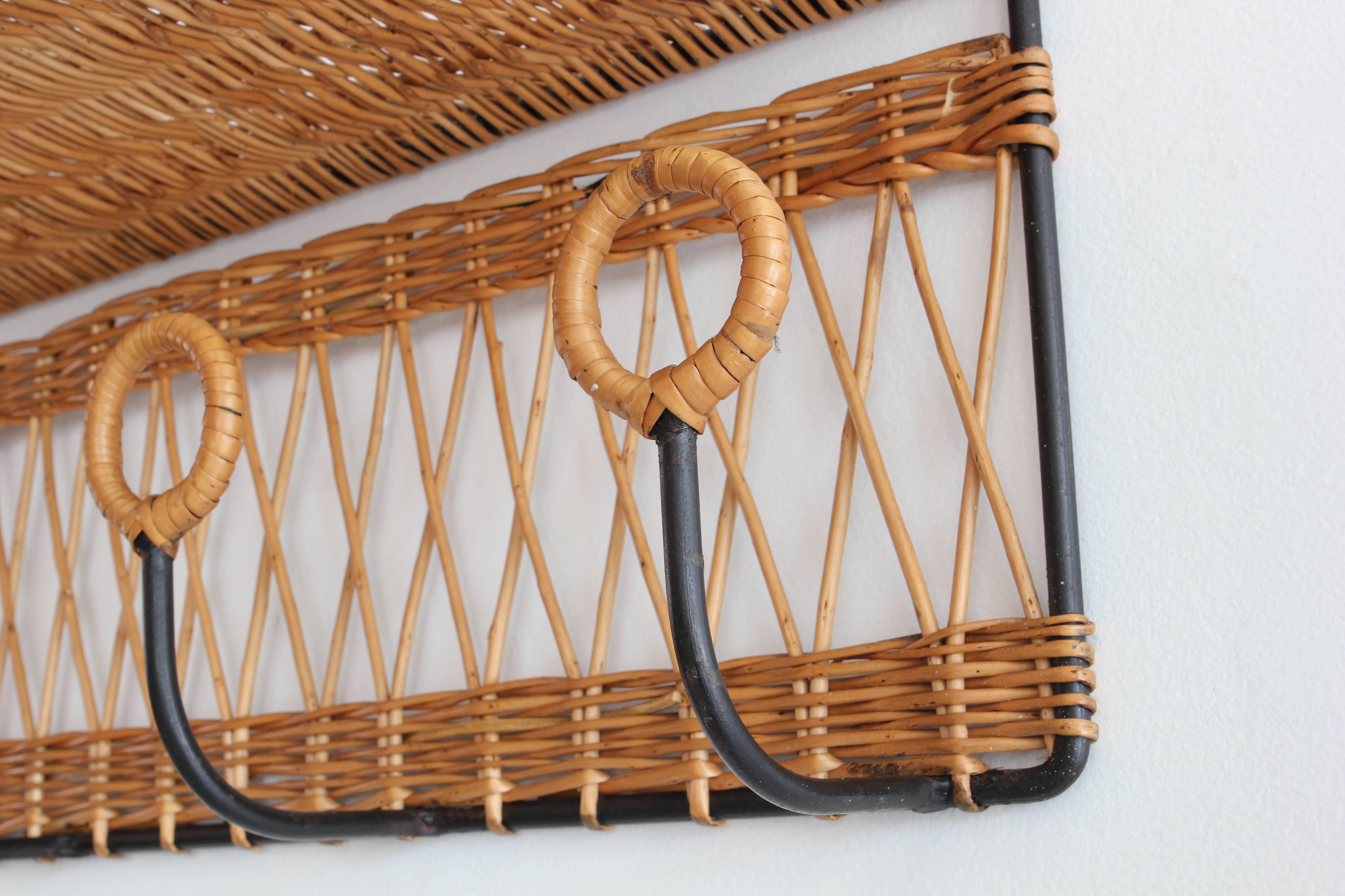 Mid-20th Century French Iron and Wicker Train Shelf Attributed to Jacques Adnet