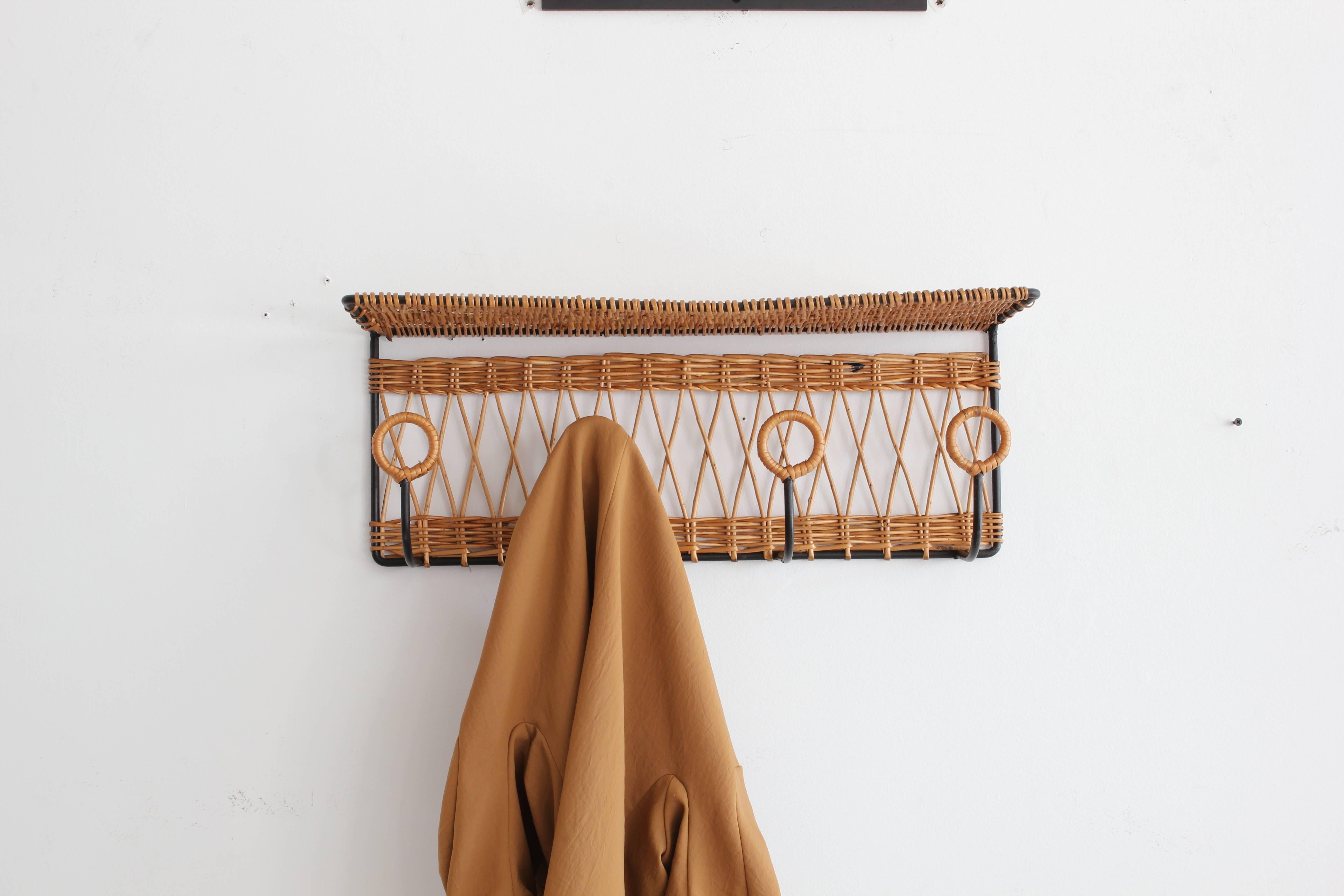 French Iron and Wicker Train Shelf Attributed to Jacques Adnet 2