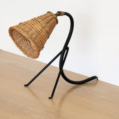 French Iron and Wicker Tripod Lamp