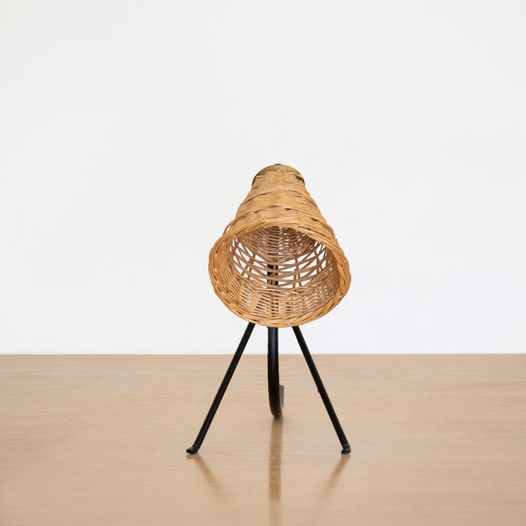 French Iron and Wicker Tripod Lamp at 1stDibs