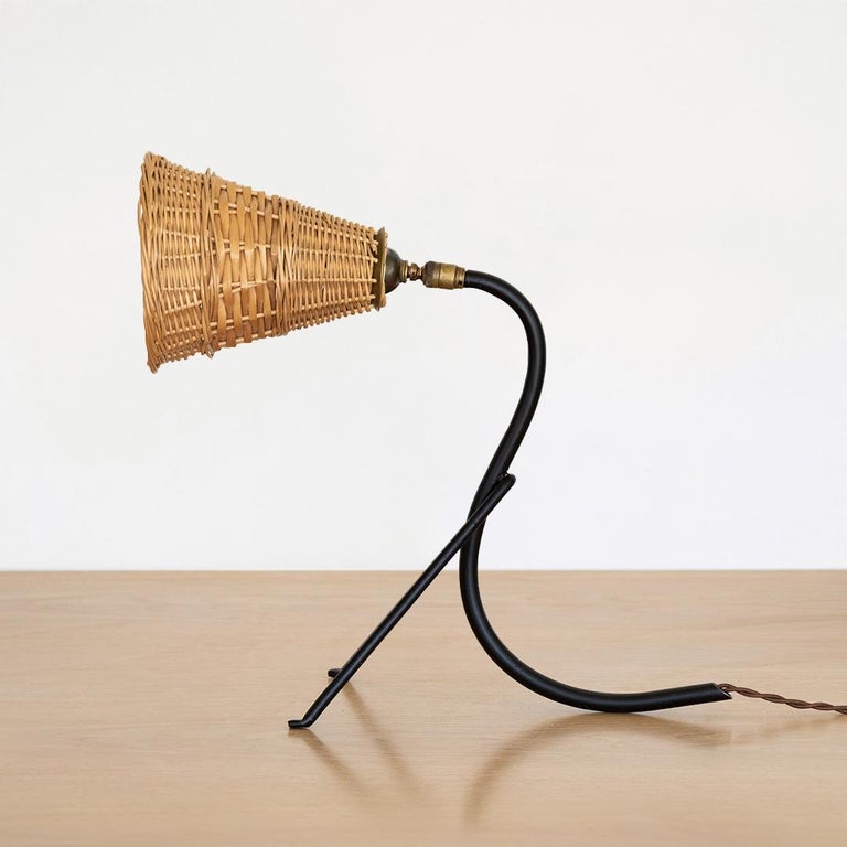 French Iron and Wicker Tripod Lamp at 1stDibs