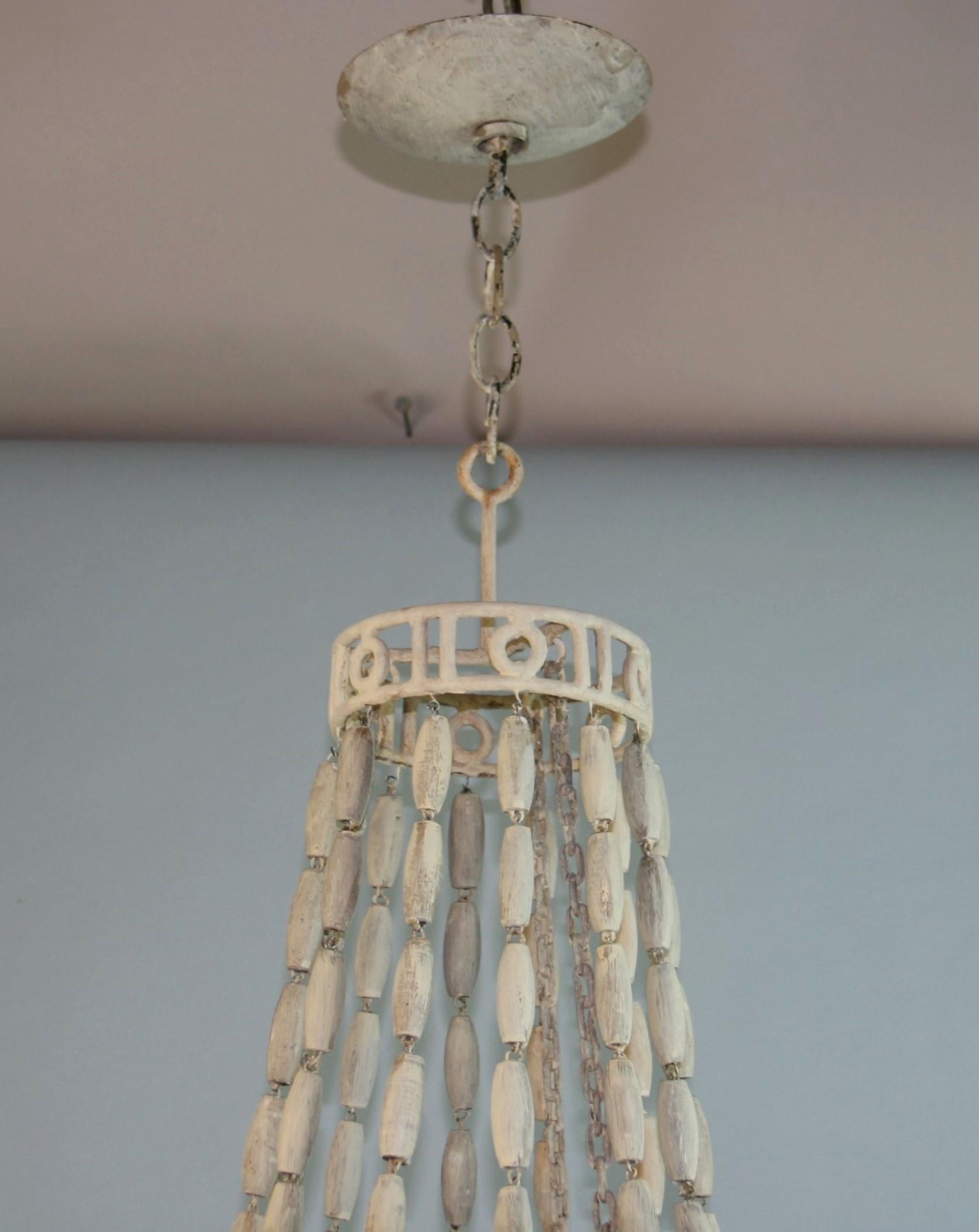 French Iron and Wood Bead Six Light Chandelier Circa 1940's For Sale 1