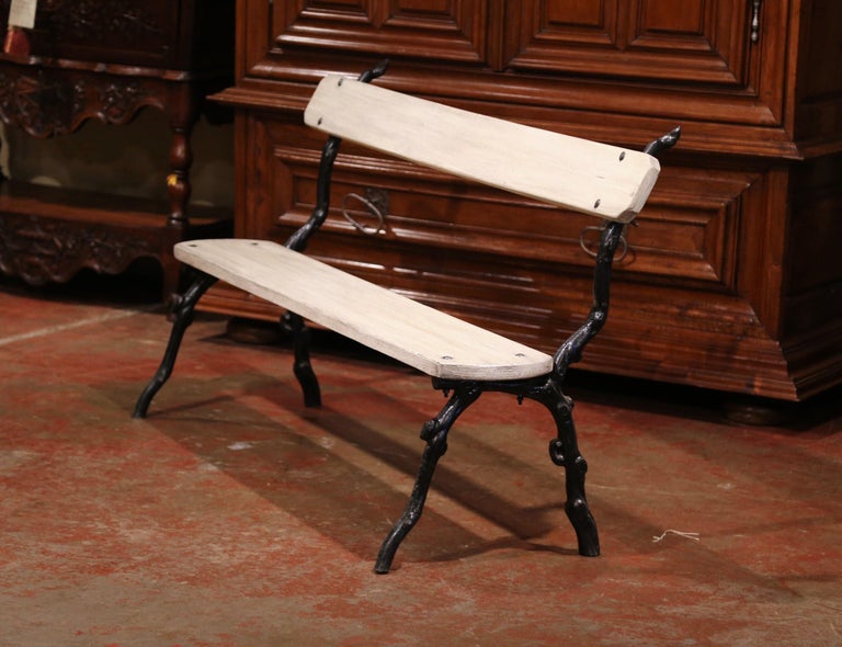 French Iron And Wood Painted Outdoor Public Bench From