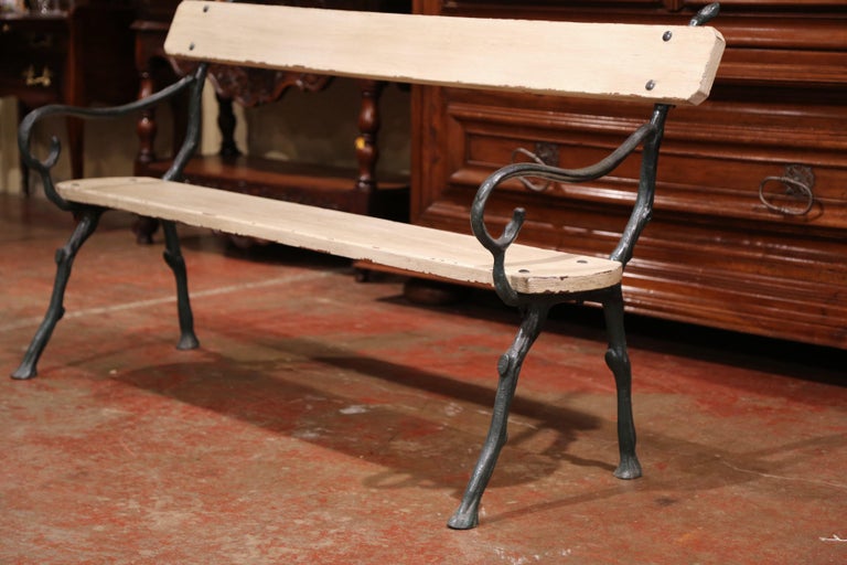 French Iron And Wood Painted Outdoor Public Bench With