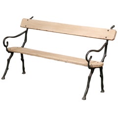 French Iron and Wood Painted Outdoor Public Bench with Arms from Normandy