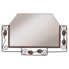 Antique French Iron Art Nouveau Leaf Mirror