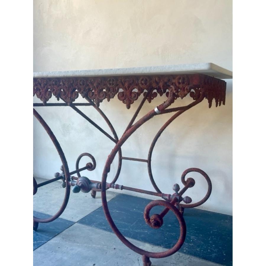 French Iron Baker's Table Topped with Marble, 19th Century, FR-0139 In Fair Condition For Sale In Scottsdale, AZ