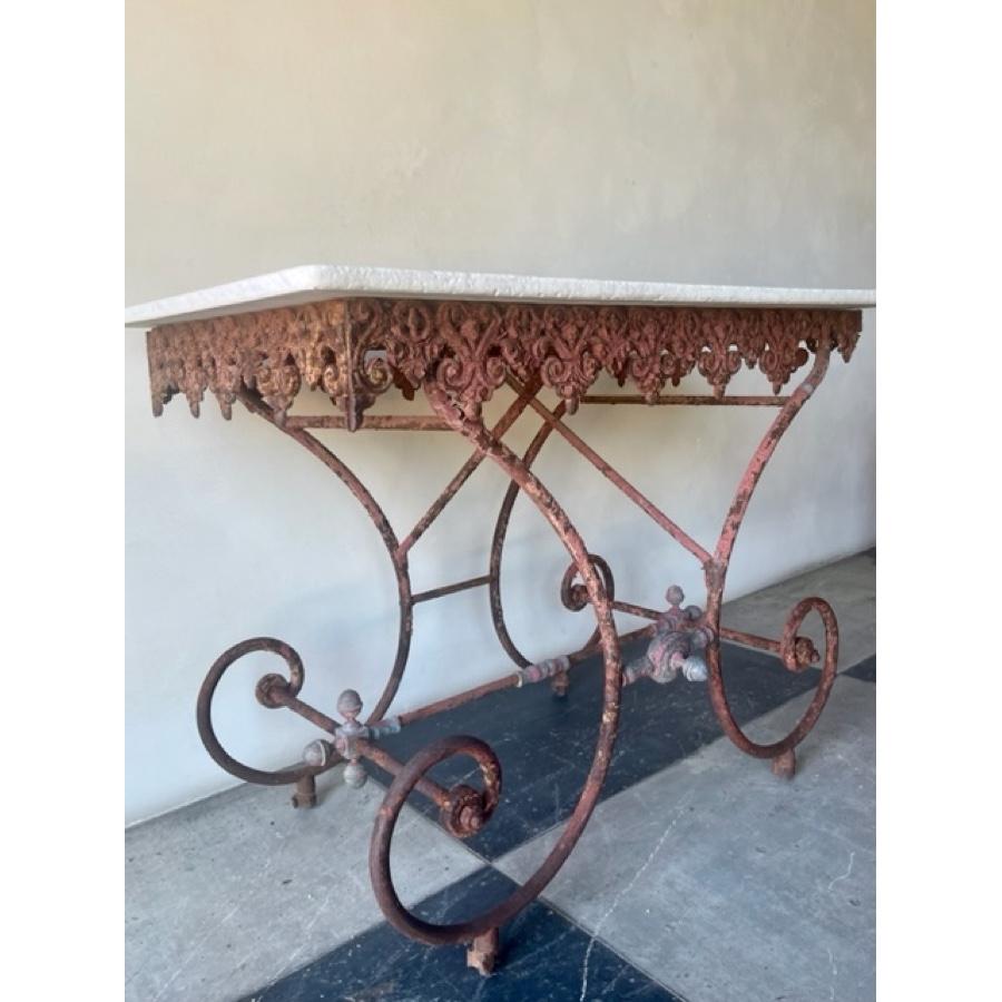 French Iron Baker's Table Topped with Marble, 19th Century, FR-0139 For Sale 1