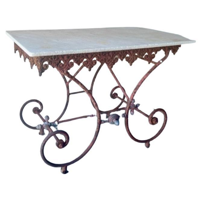 French Iron Baker's Table Topped with Marble, 19th Century, FR-0139 For Sale