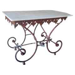 Antique French Iron Baker's Table Topped with Marble, 19th Century, FR-0139
