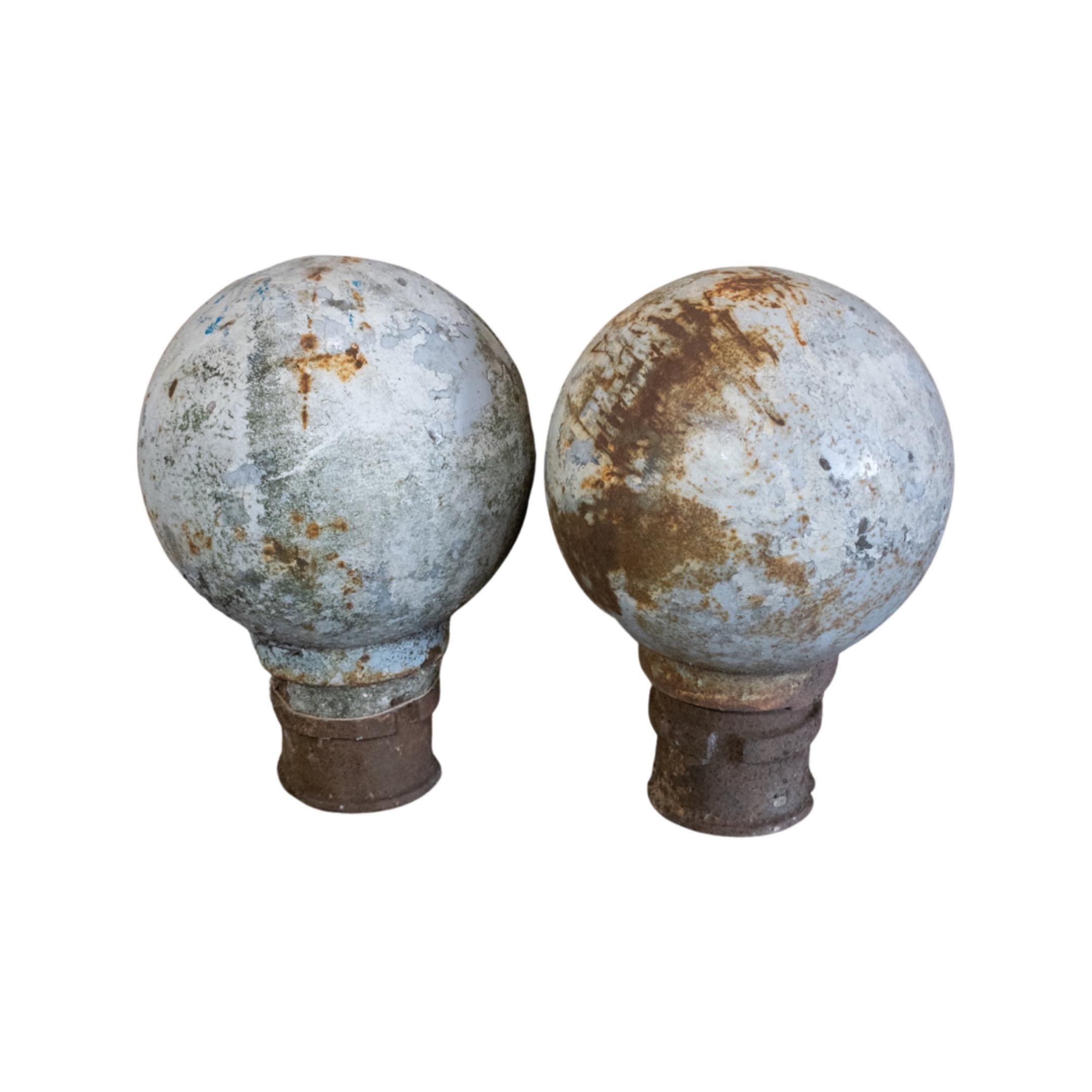 Pair of rustic round ball finials. Originates from France. Circa, 1880's. Sold as a set of two.