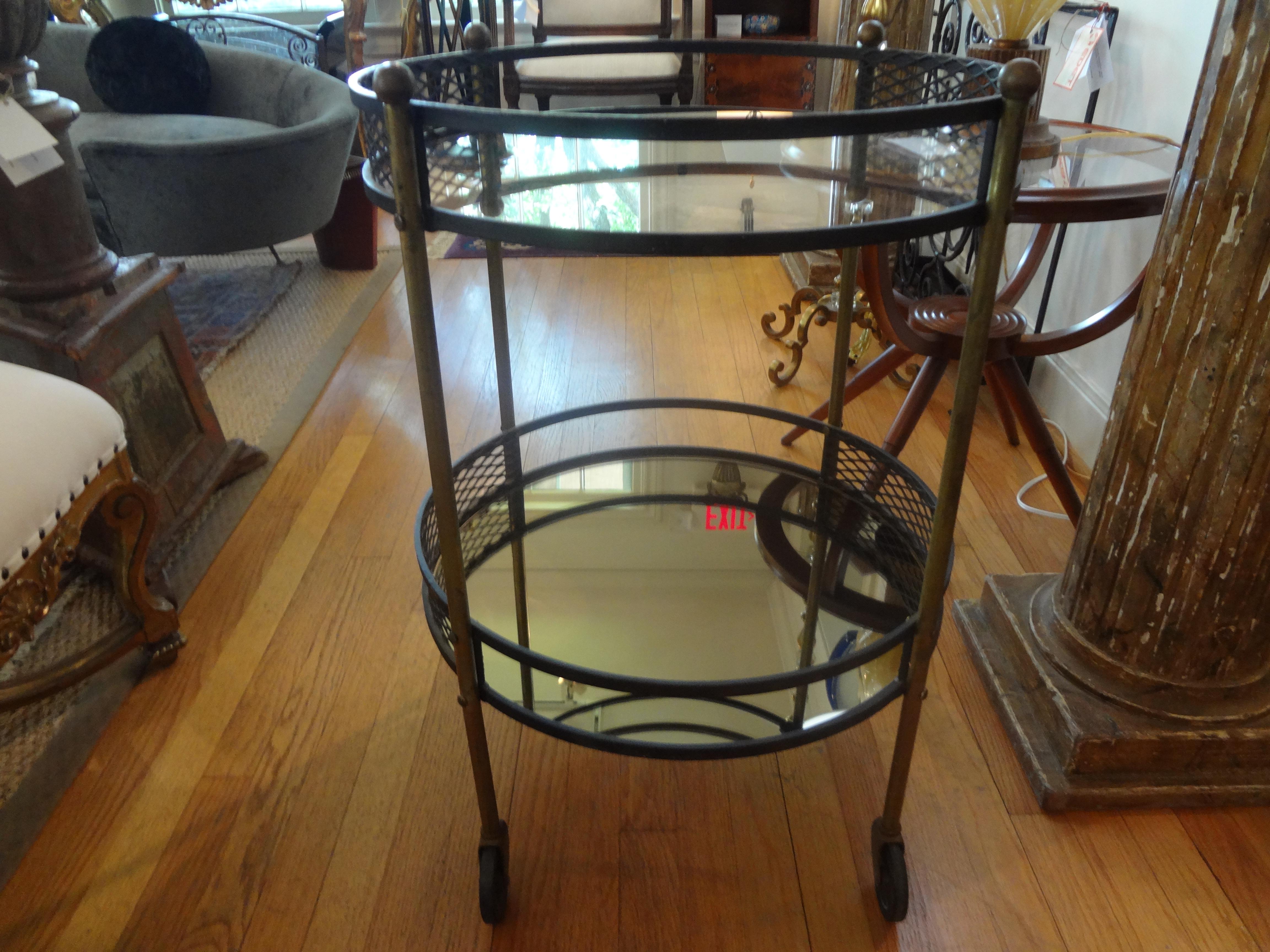 Mid-20th Century French Iron and Brass Bar Cart Attributed to Mathieu Matégot