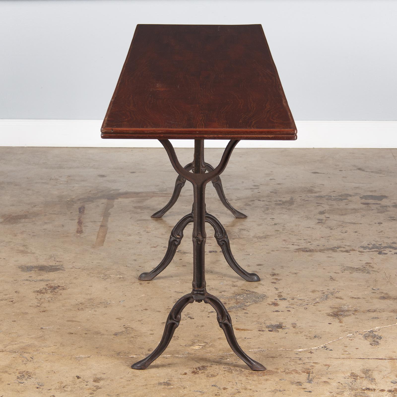 French Iron Base Bistro Table with Lacquered Wooden Top, 1920s 7