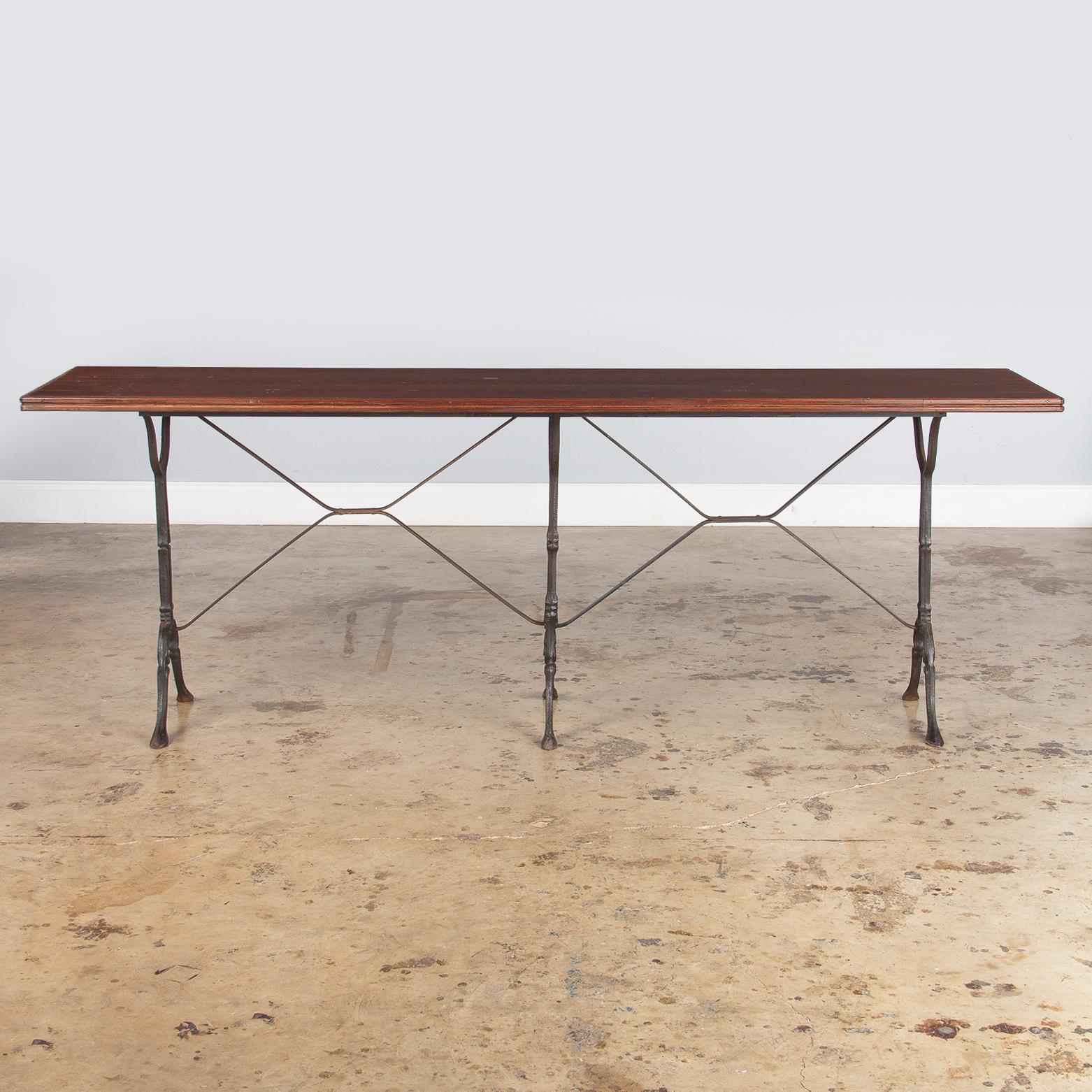 French Iron Base Bistro Table with Lacquered Wooden Top, 1920s 8