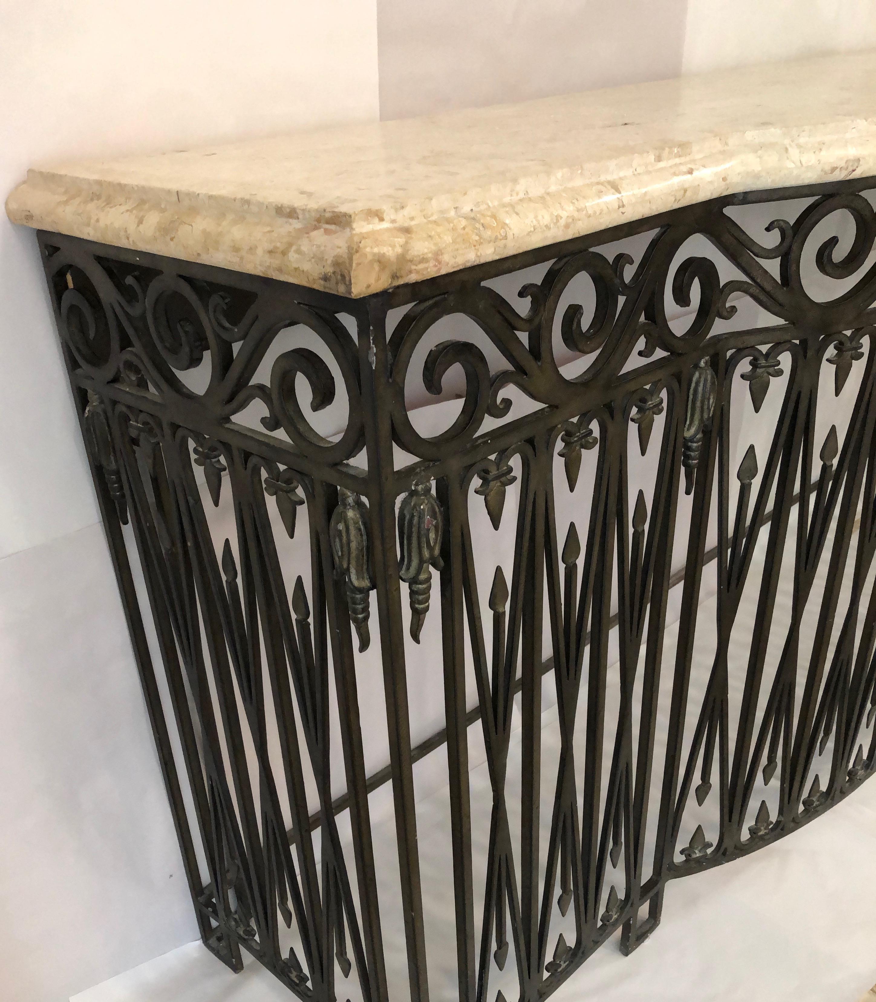Forged French Iron Base Credenza with Marble Top