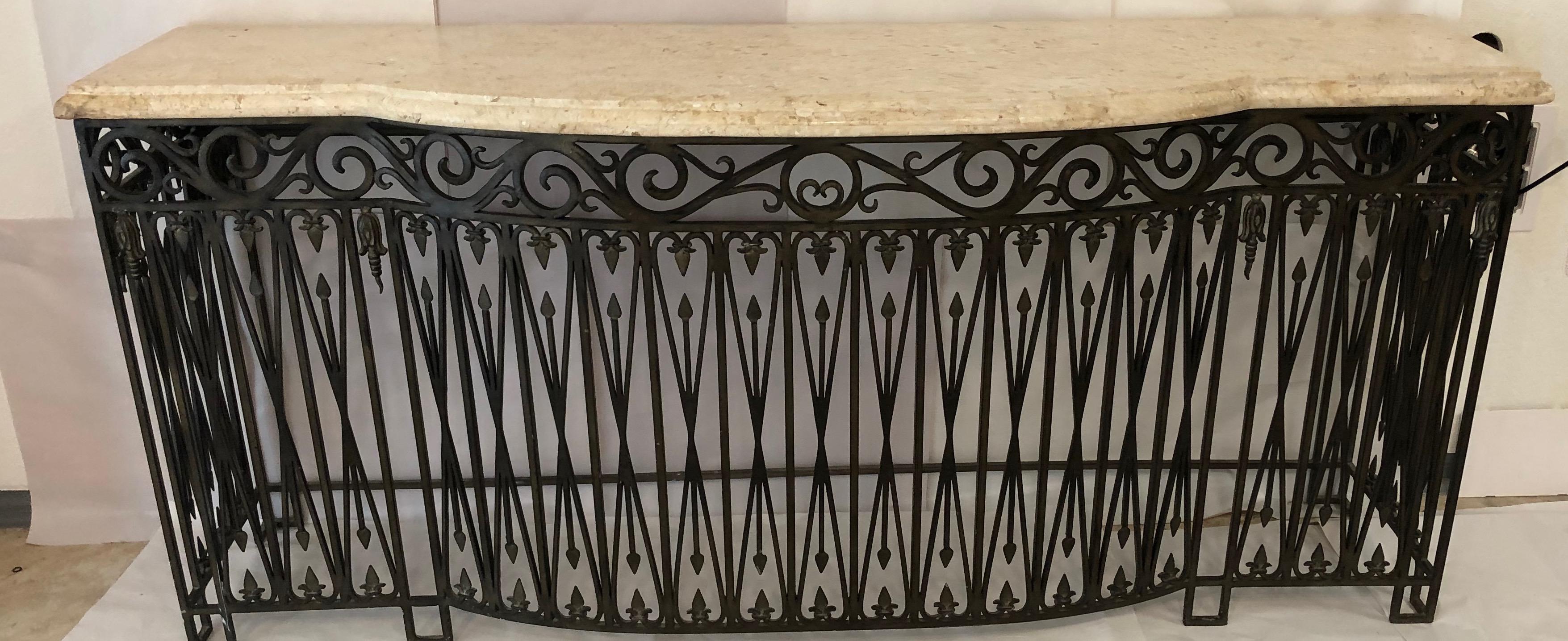 French Iron Base Credenza with Marble Top In Good Condition In Sarasota, FL