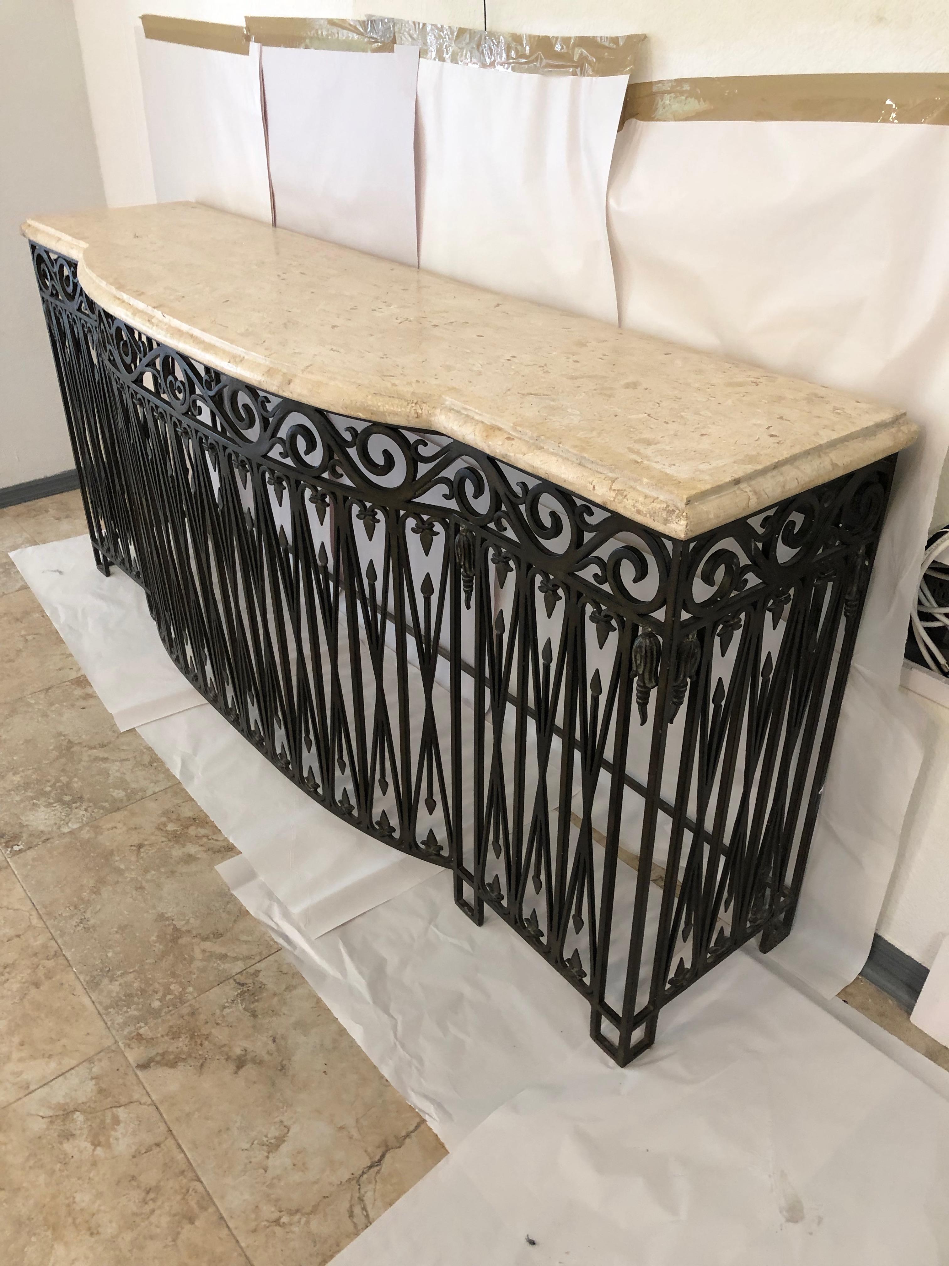 Early 20th Century French Iron Base Credenza with Marble Top