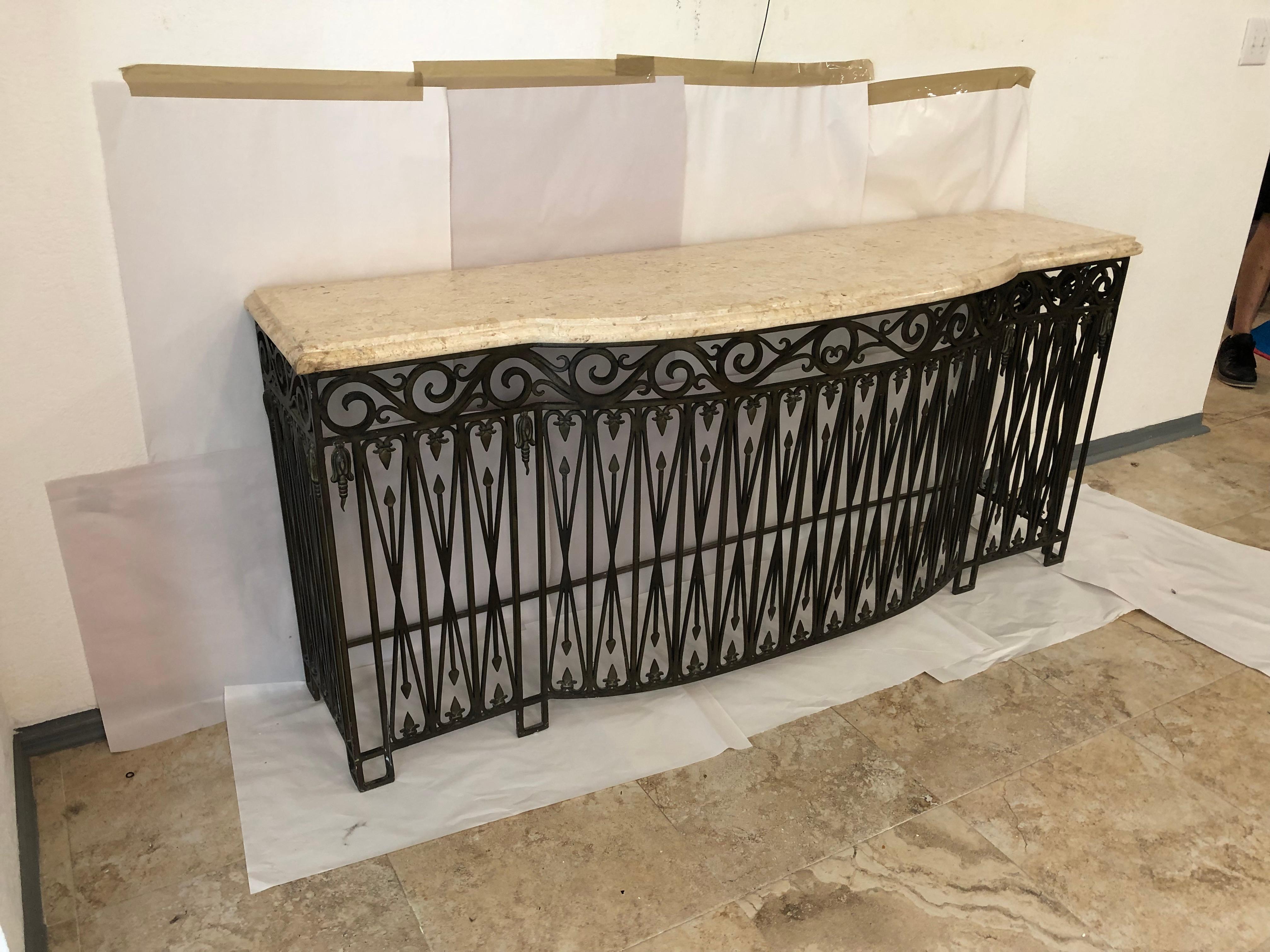 French Iron Base Credenza with Marble Top 1