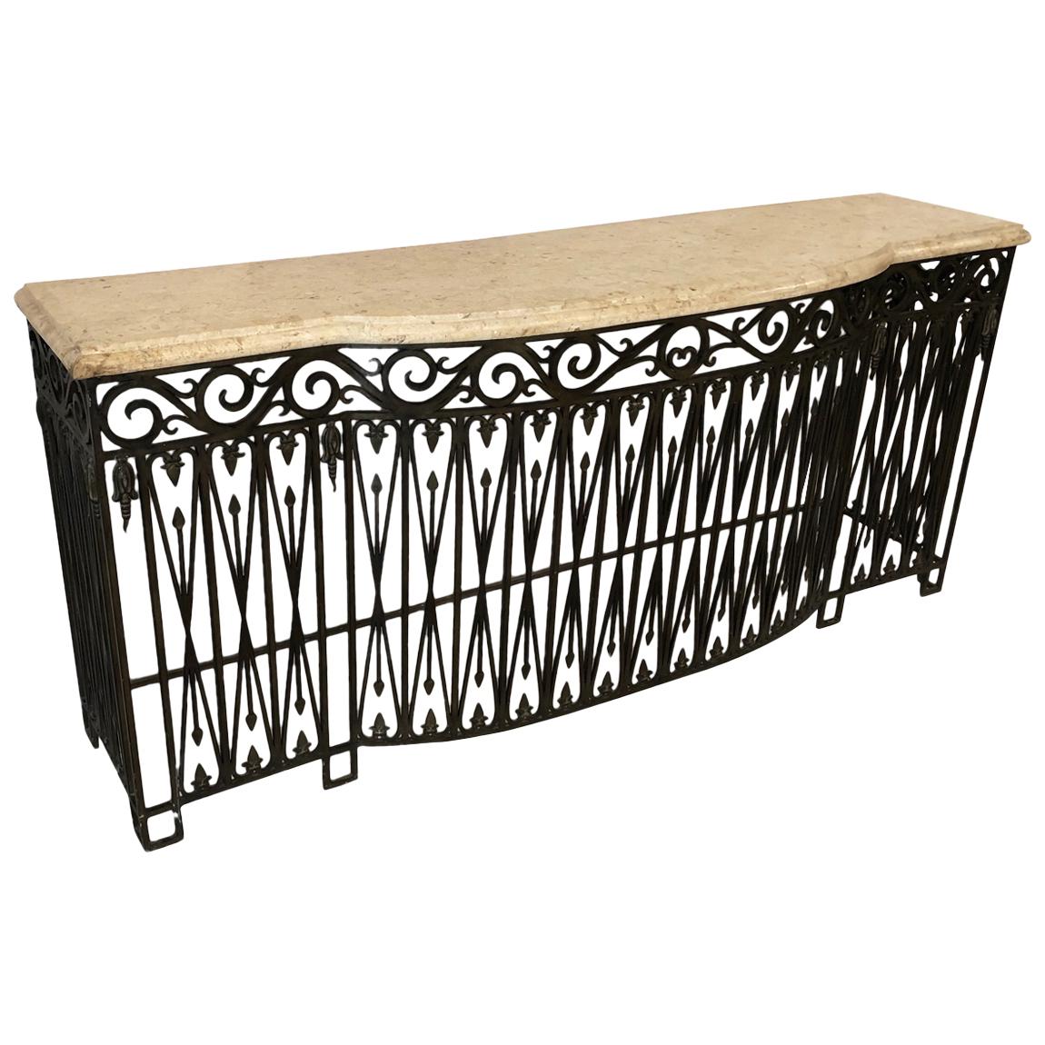 French Iron Base Credenza with Marble Top