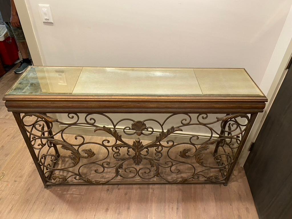 French Provincial French Iron Base Credenza with Mirror Top