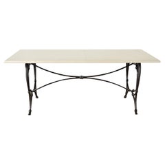 French Iron Base Dining Table & Painted Wood Top