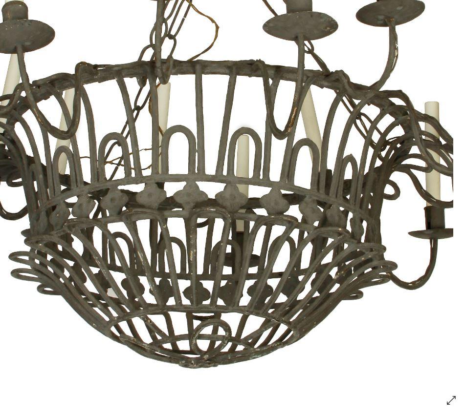 French wrought iron basket chandelier 18-light, some paint loss.
