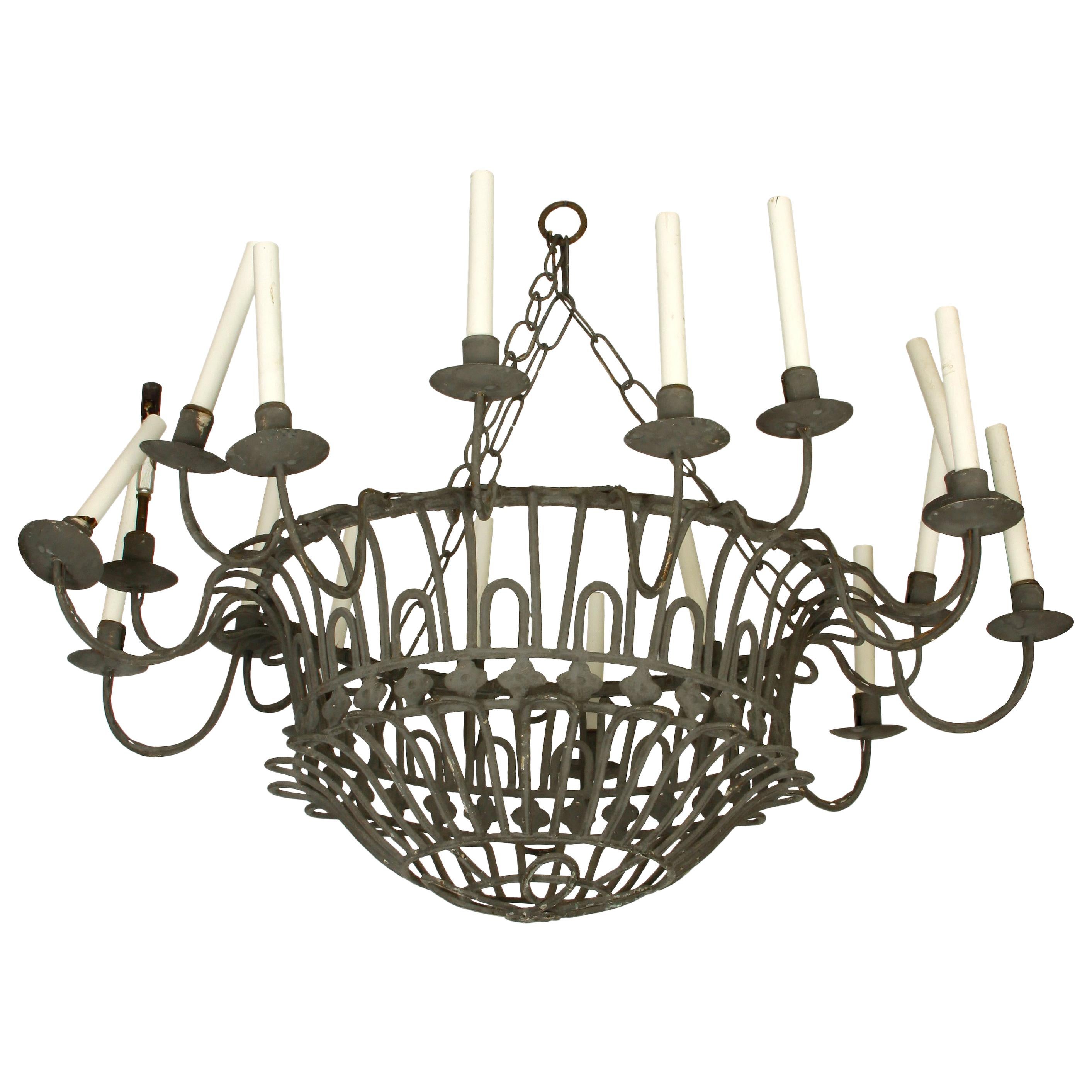French Iron Basket Chandelier