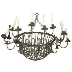 Vintage French Iron Basket Chandelier