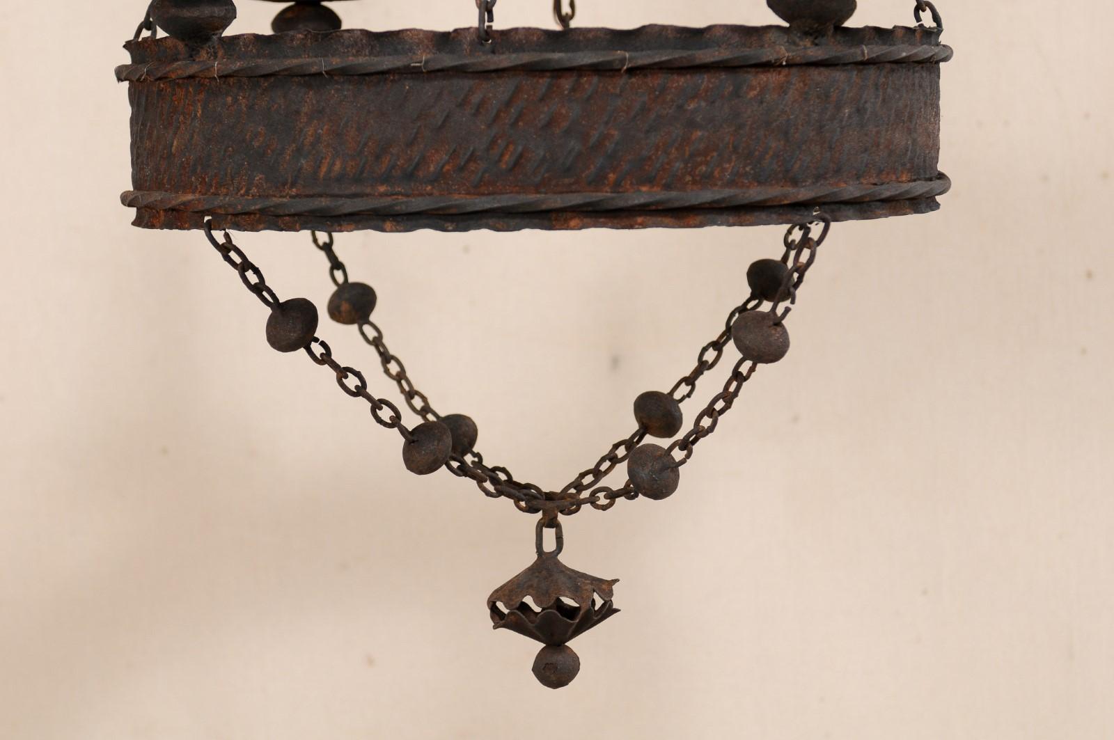 French Iron Basket-Style Four-Light Chandelier from the Mid-20th Century 5