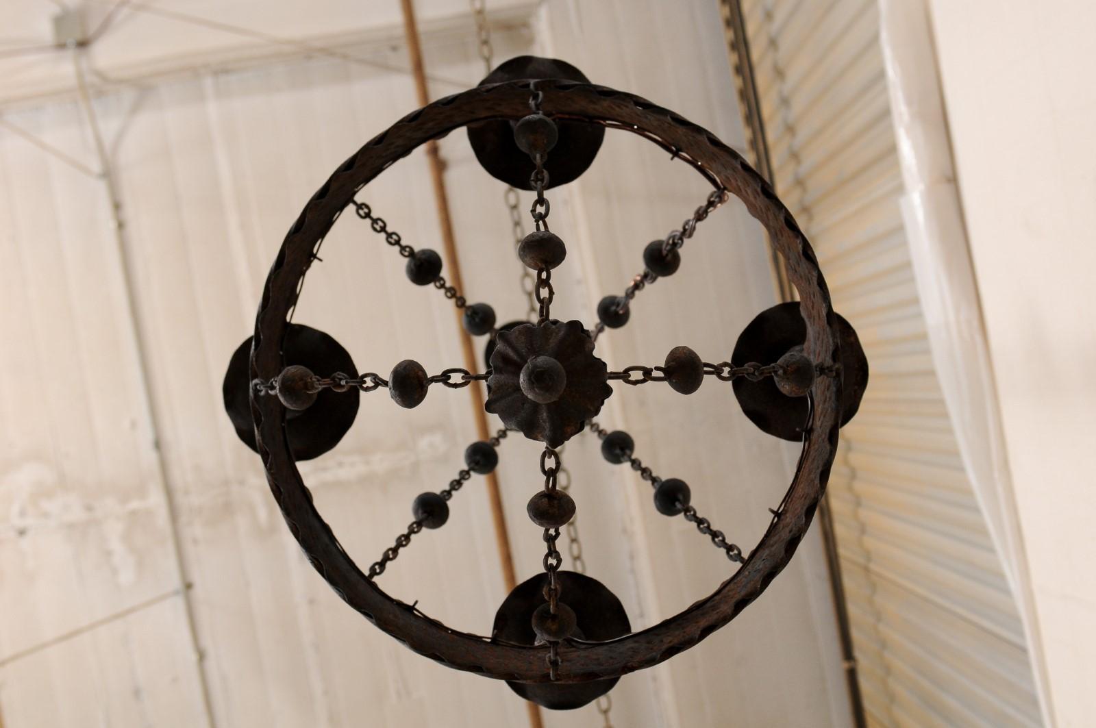 French Iron Basket-Style Four-Light Chandelier from the Mid-20th Century 6