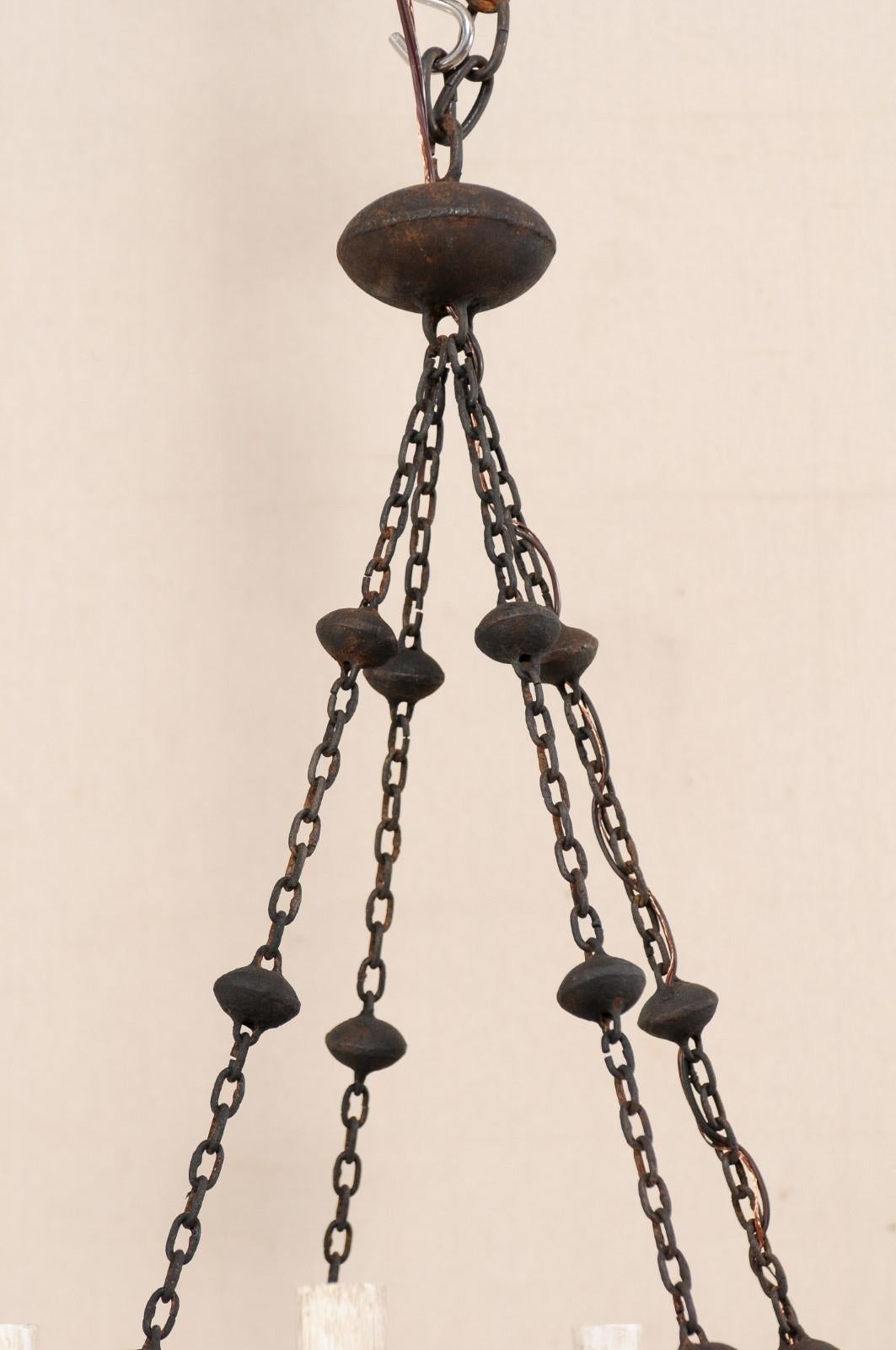 Metal French Iron Basket-Style Four-Light Chandelier from the Mid-20th Century