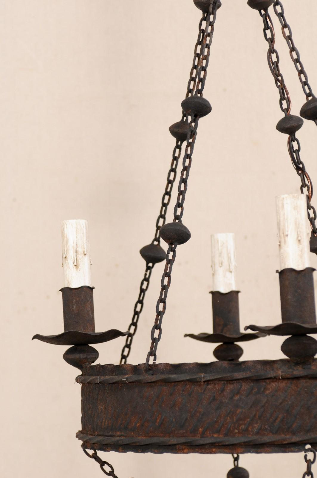 French Iron Basket-Style Four-Light Chandelier from the Mid-20th Century 1