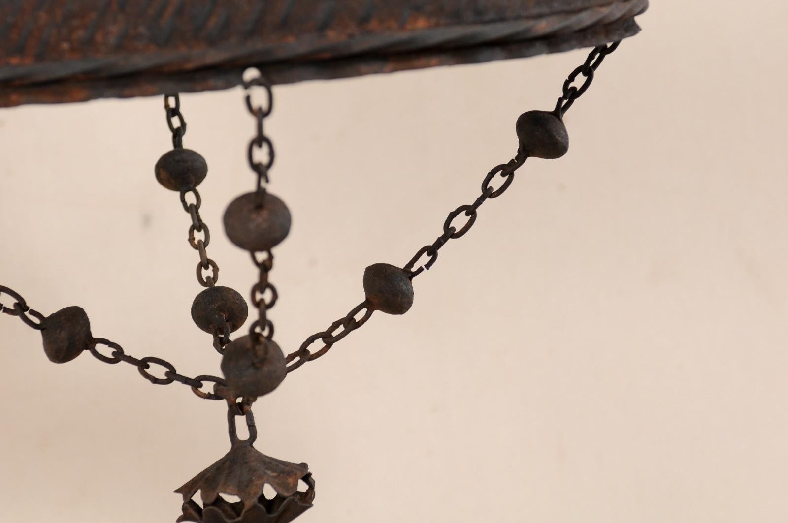 French Iron Basket-Style Four-Light Chandelier from the Mid-20th Century 4