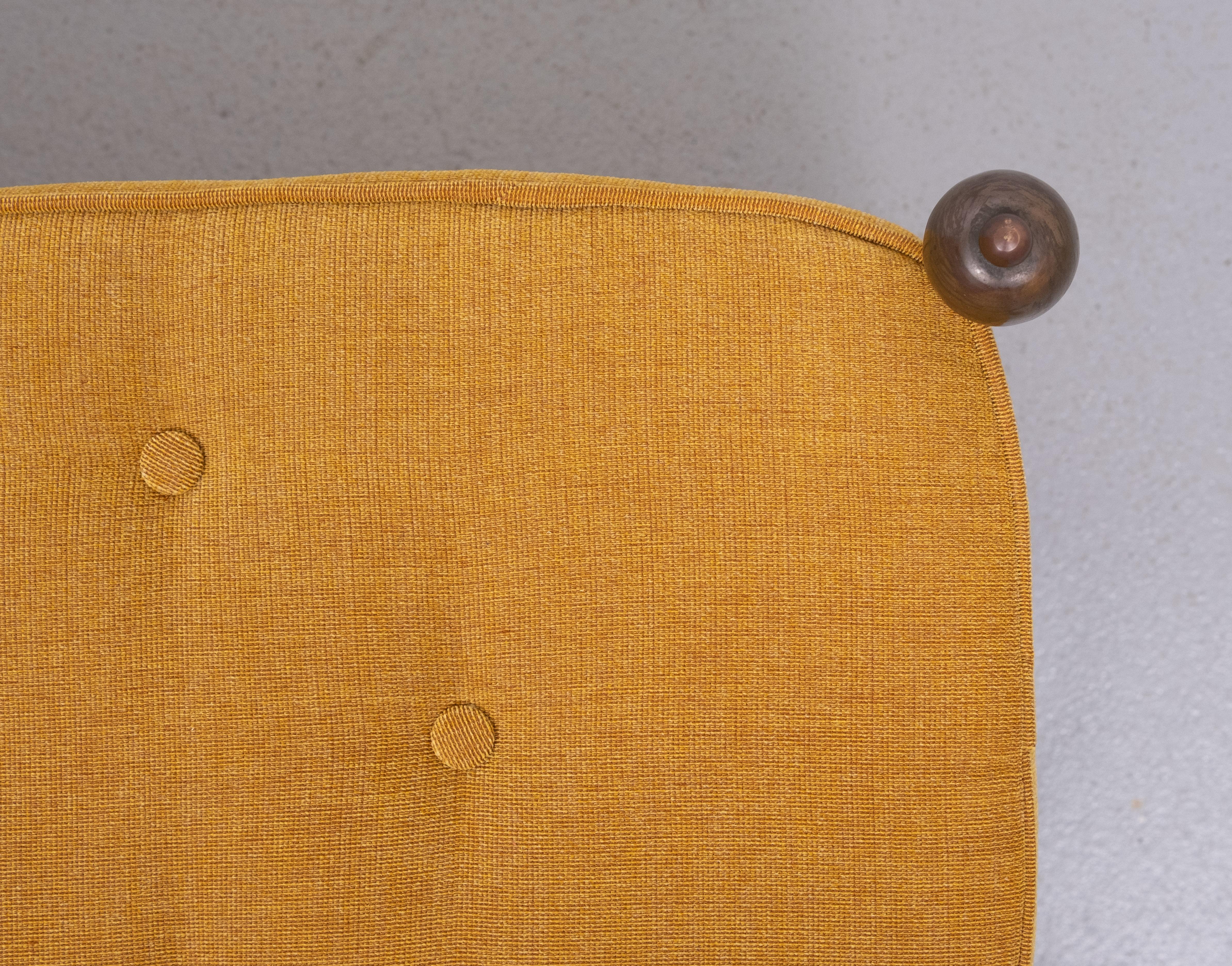 Mid-20th Century French Iron Bench with Tufted New Yellow Cushion 1940s