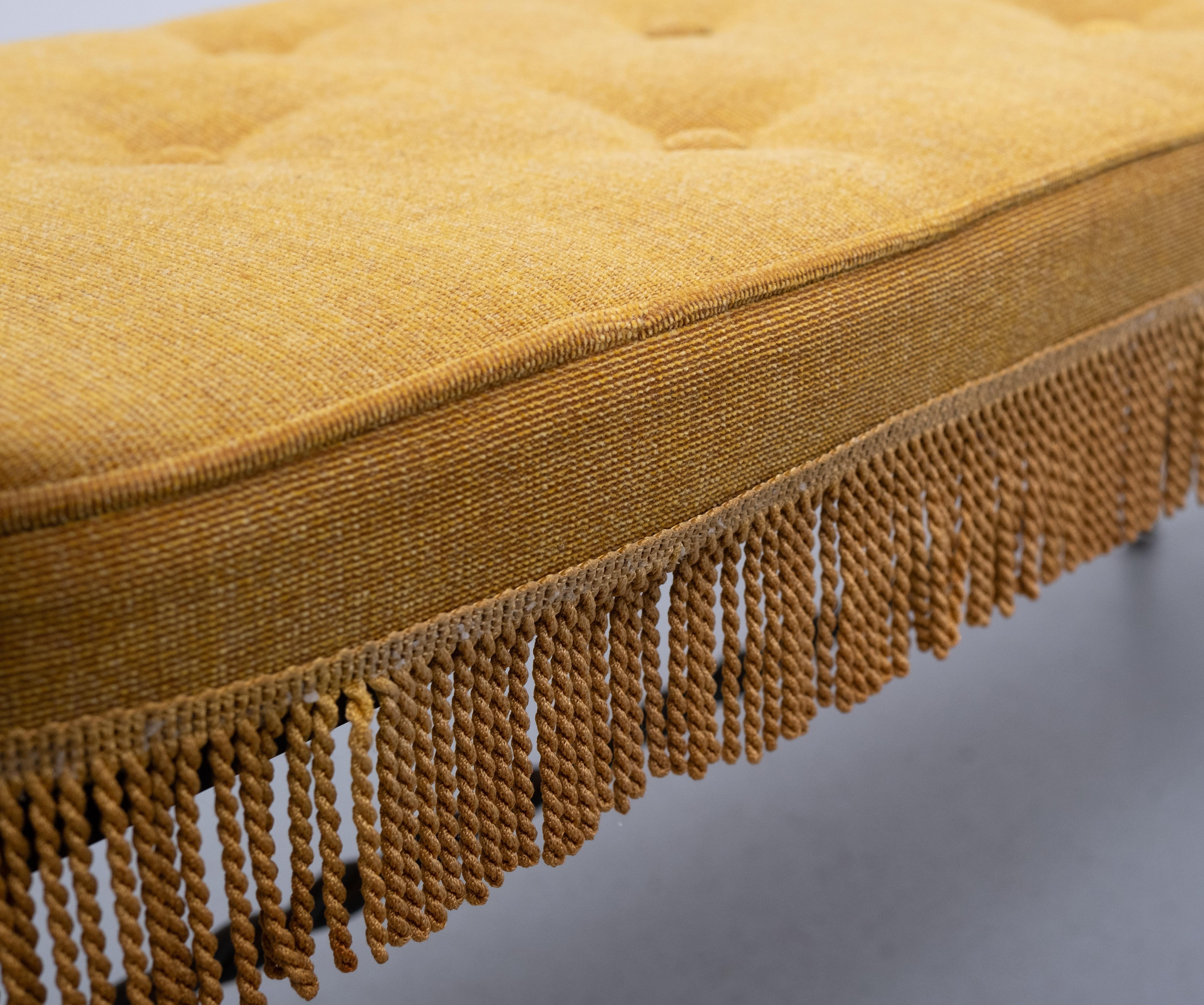 Metal French Iron Bench with Tufted New Yellow Cushion 1940s
