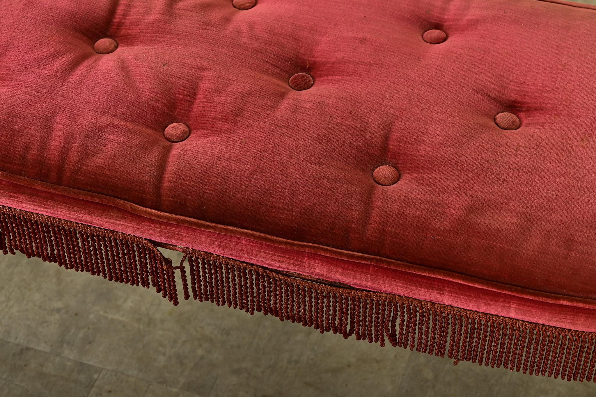 French Iron Bench with Tufted Velvet Cushion 3