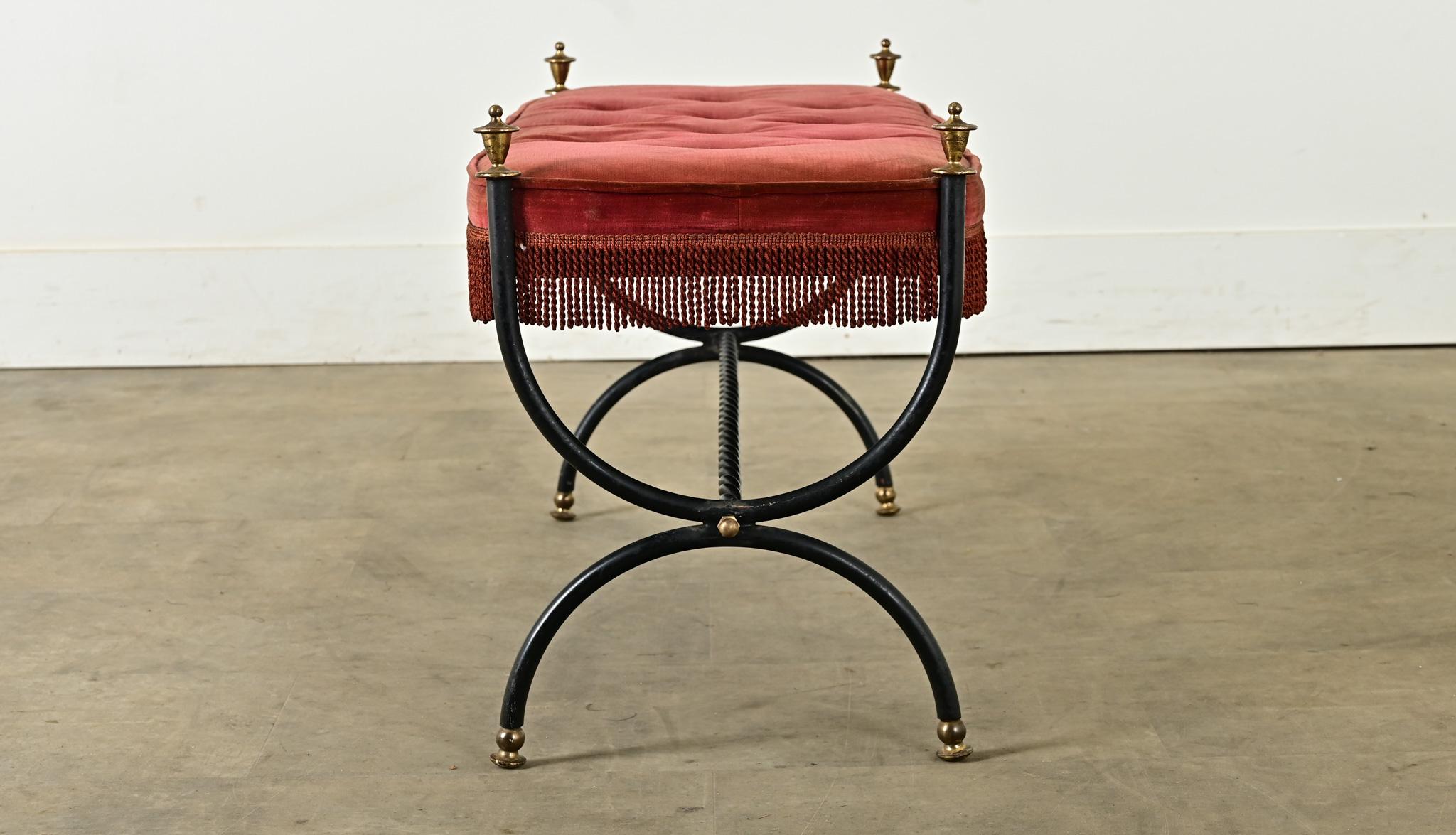 French Iron Bench with Tufted Velvet Cushion 5