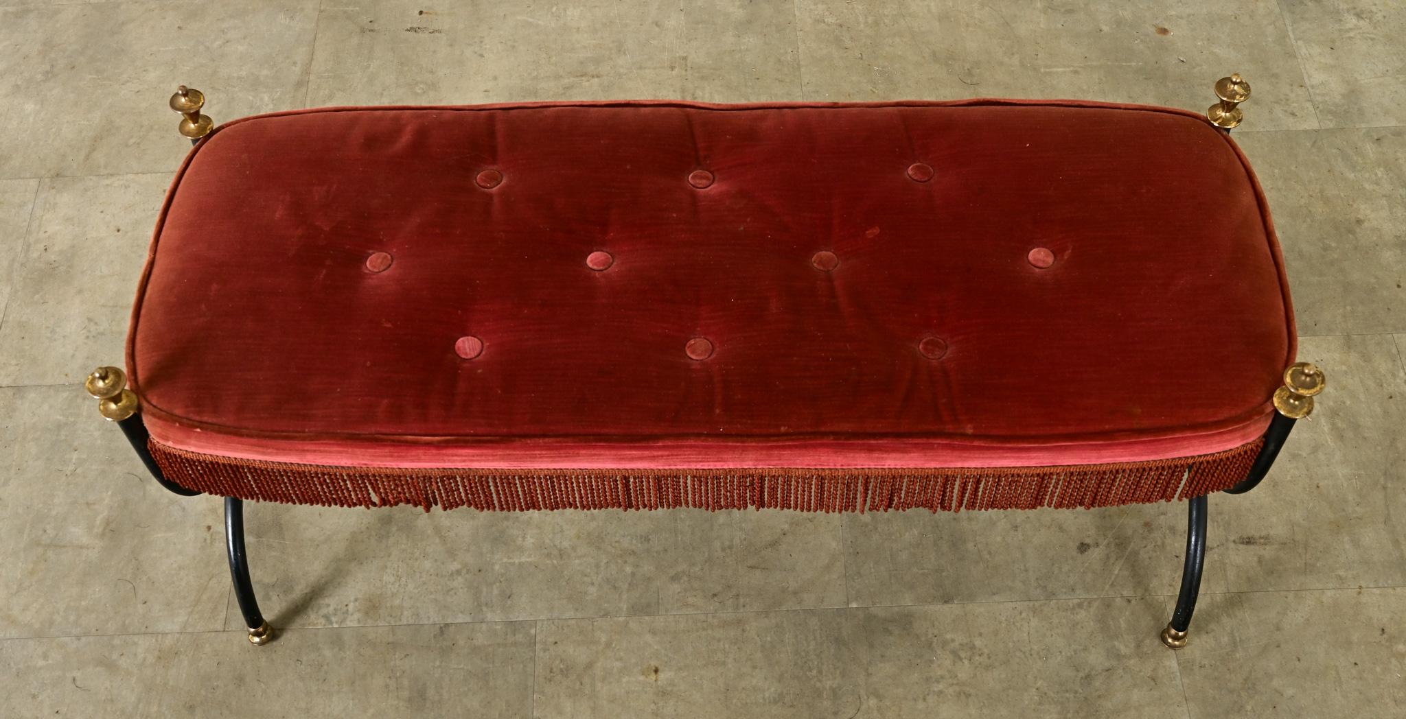 Forged French Iron Bench with Tufted Velvet Cushion