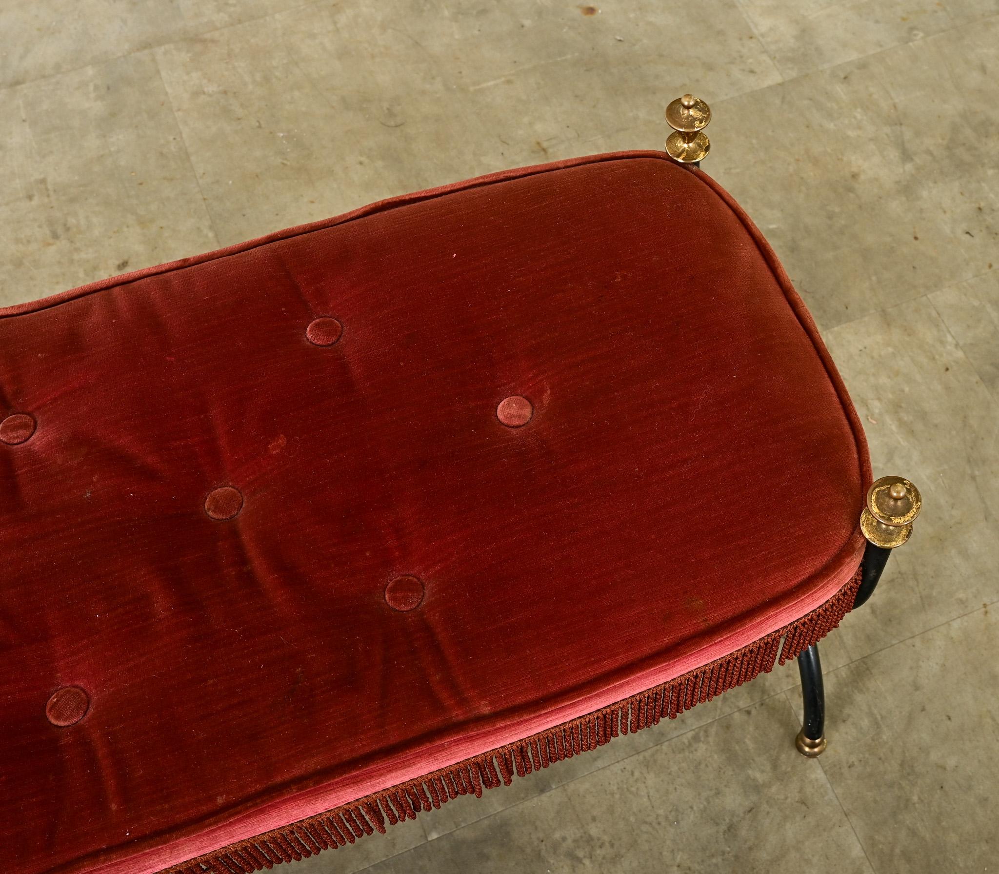 French Iron Bench with Tufted Velvet Cushion In Good Condition In Baton Rouge, LA