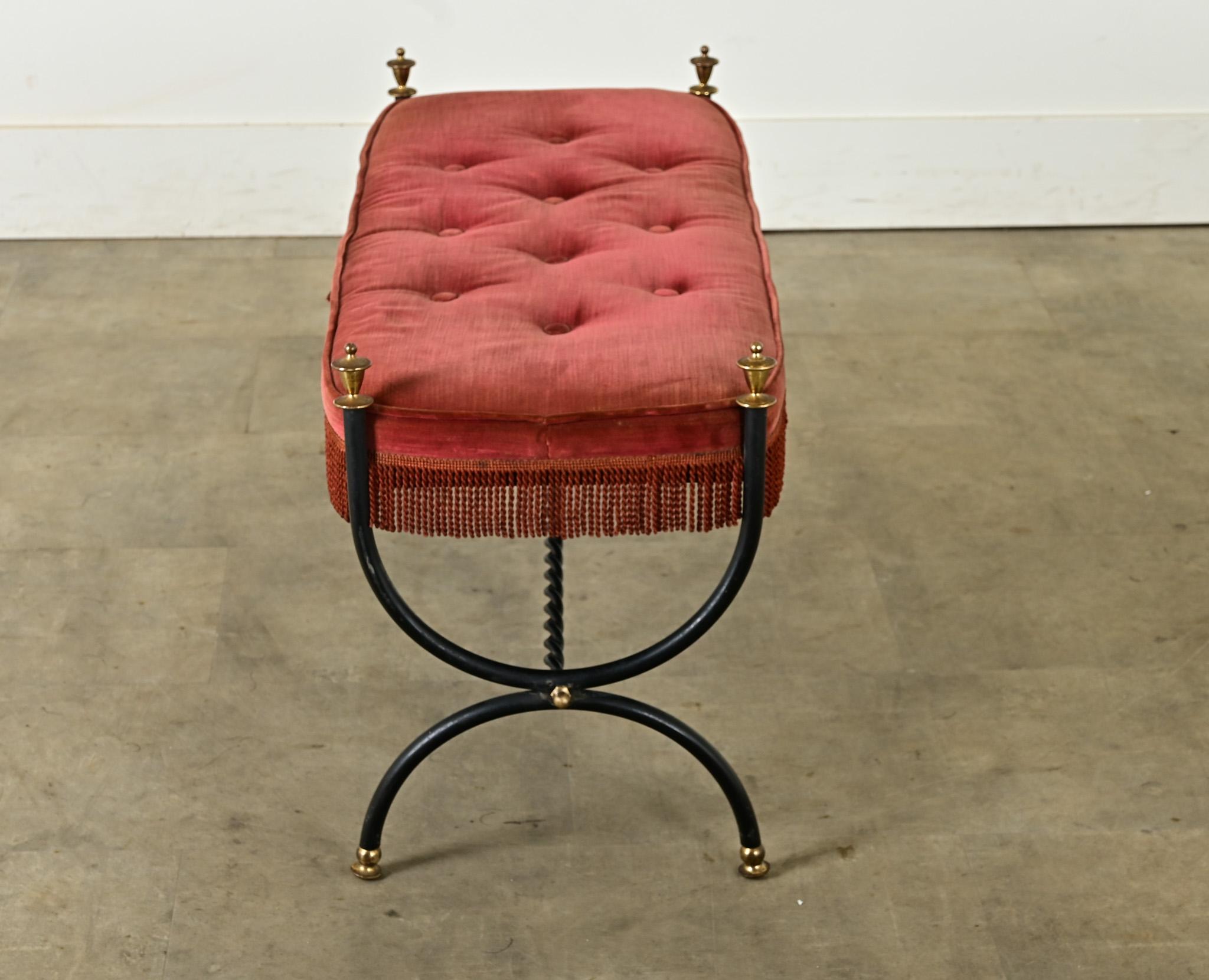 French Iron Bench with Tufted Velvet Cushion 2