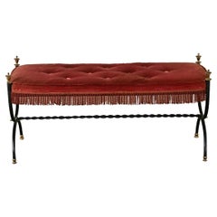 French Iron Bench with Tufted Velvet Cushion