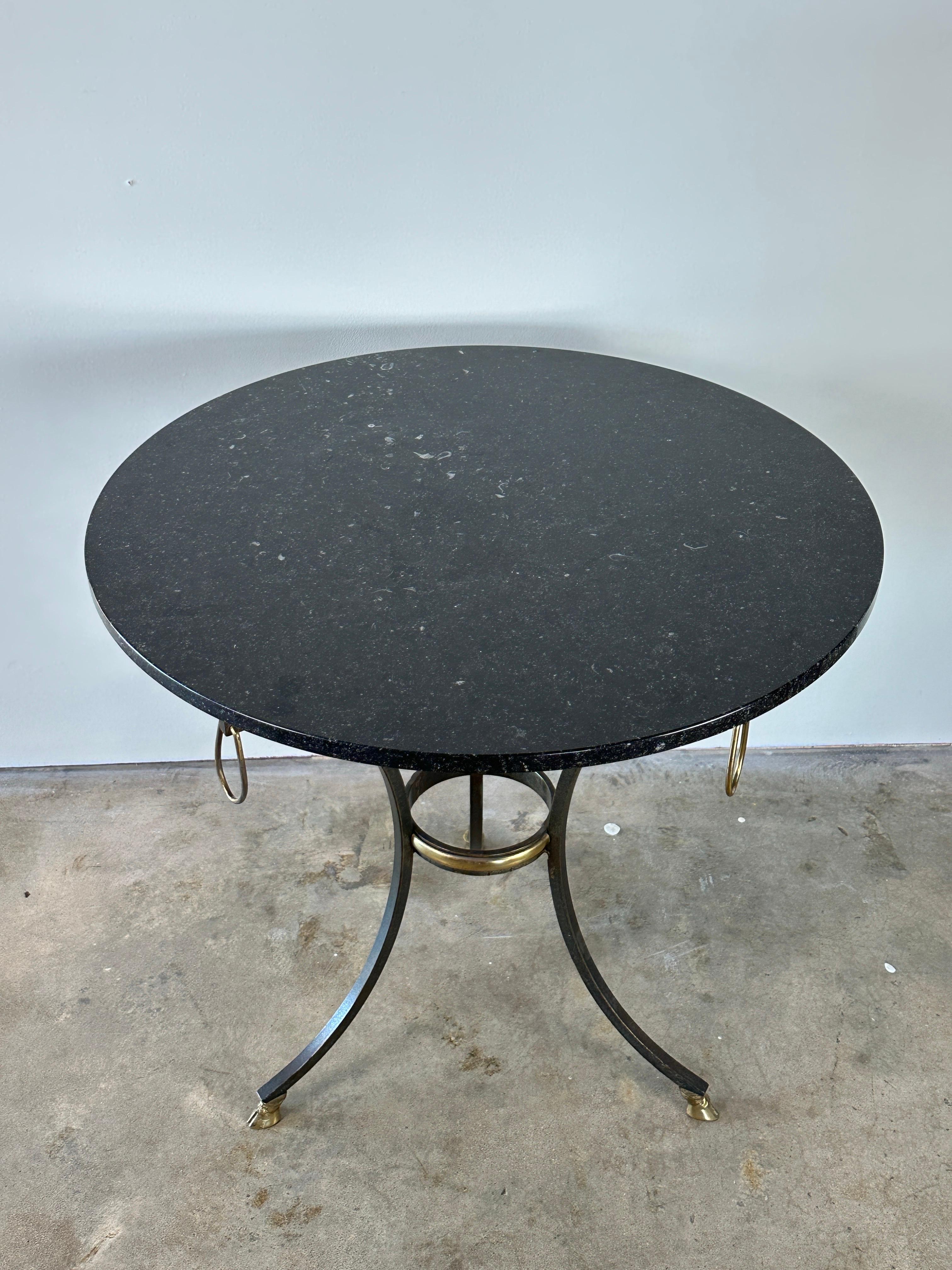 Neoclassical French Iron & Brass Gueridon with Stone Top attributed to Yale Burge