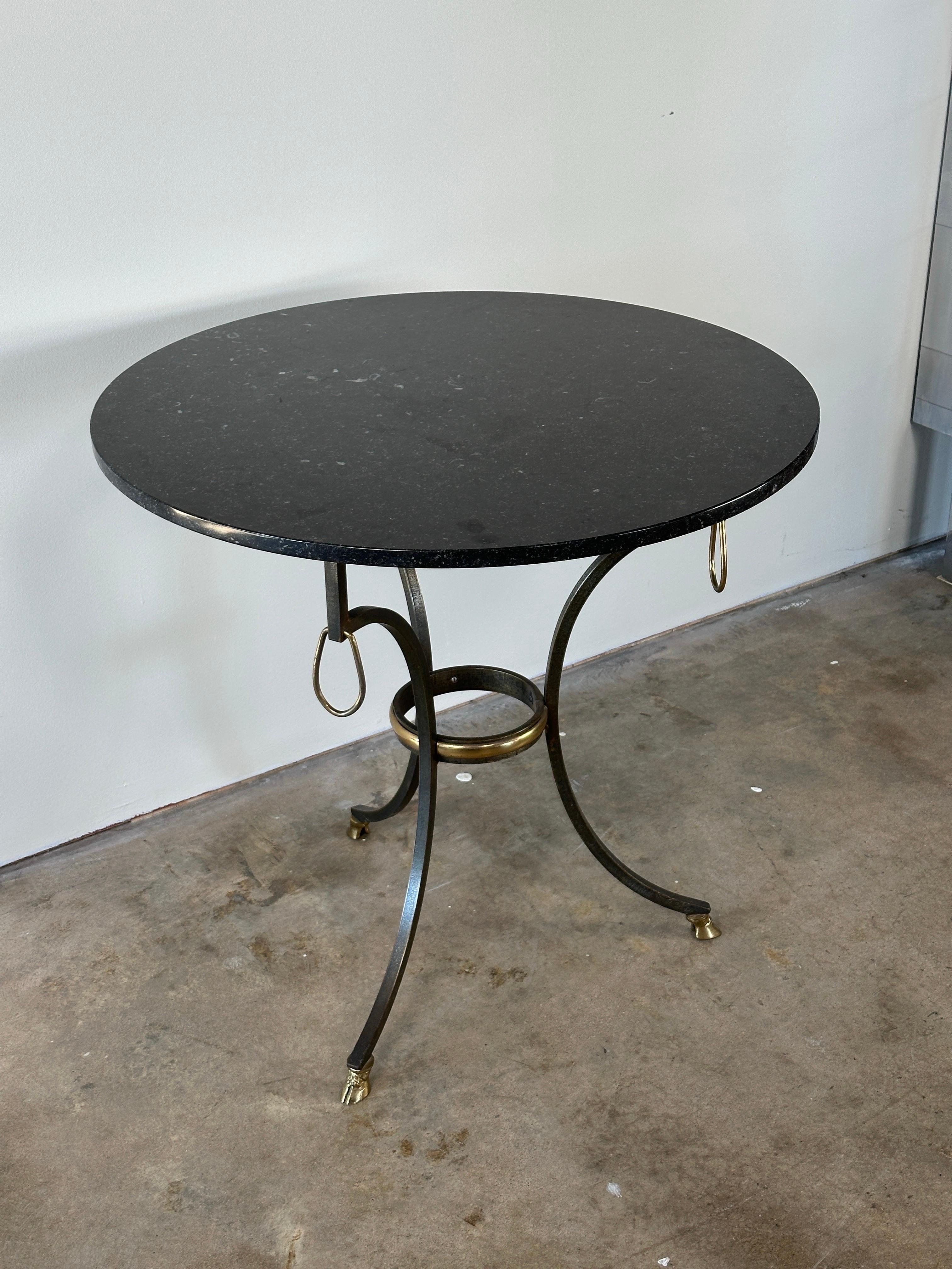 French Iron & Brass Gueridon with Stone Top attributed to Yale Burge In Good Condition In Greensboro, NC